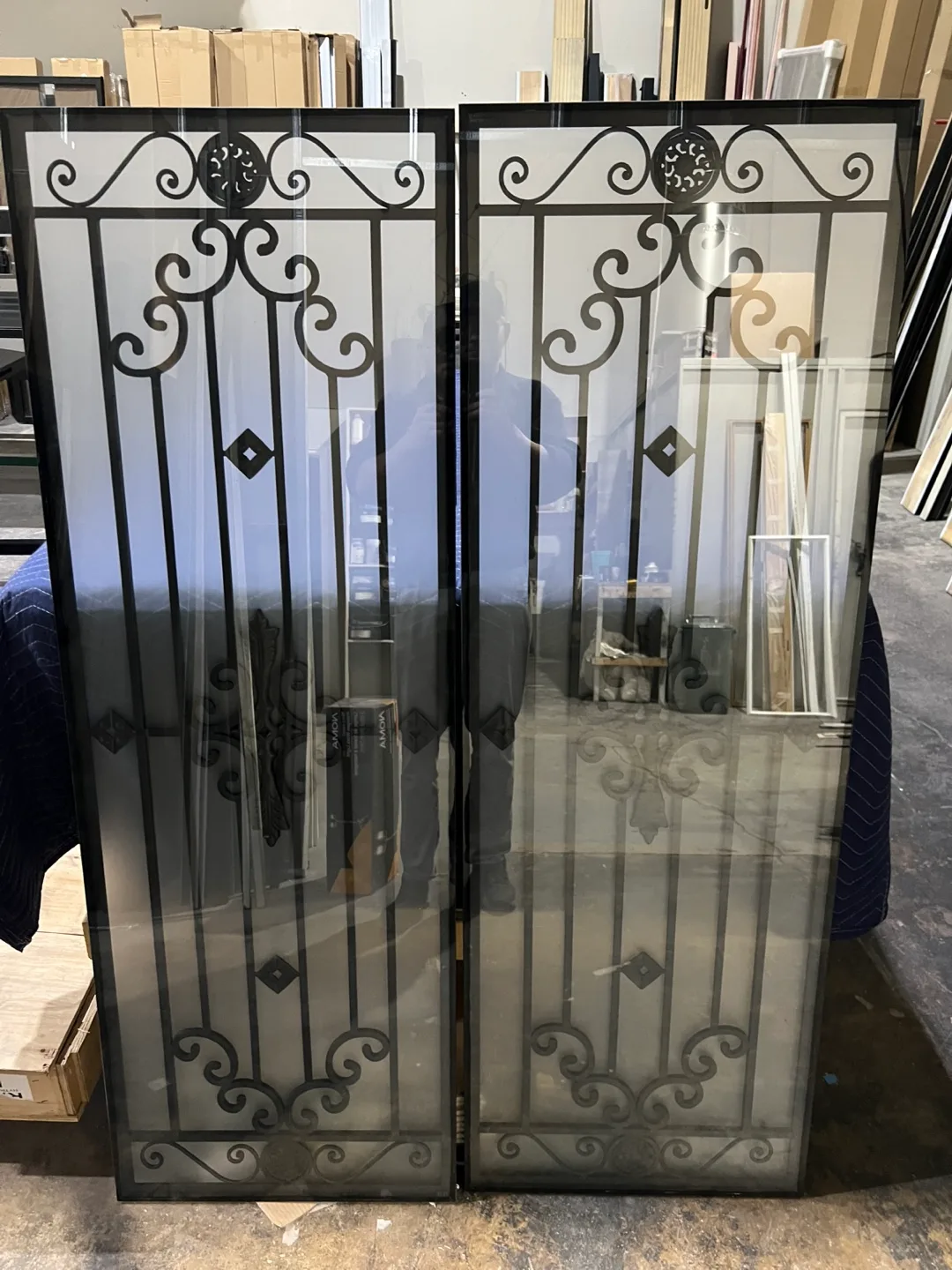 Pair of Ornate Iron Glass Panels thumbnail