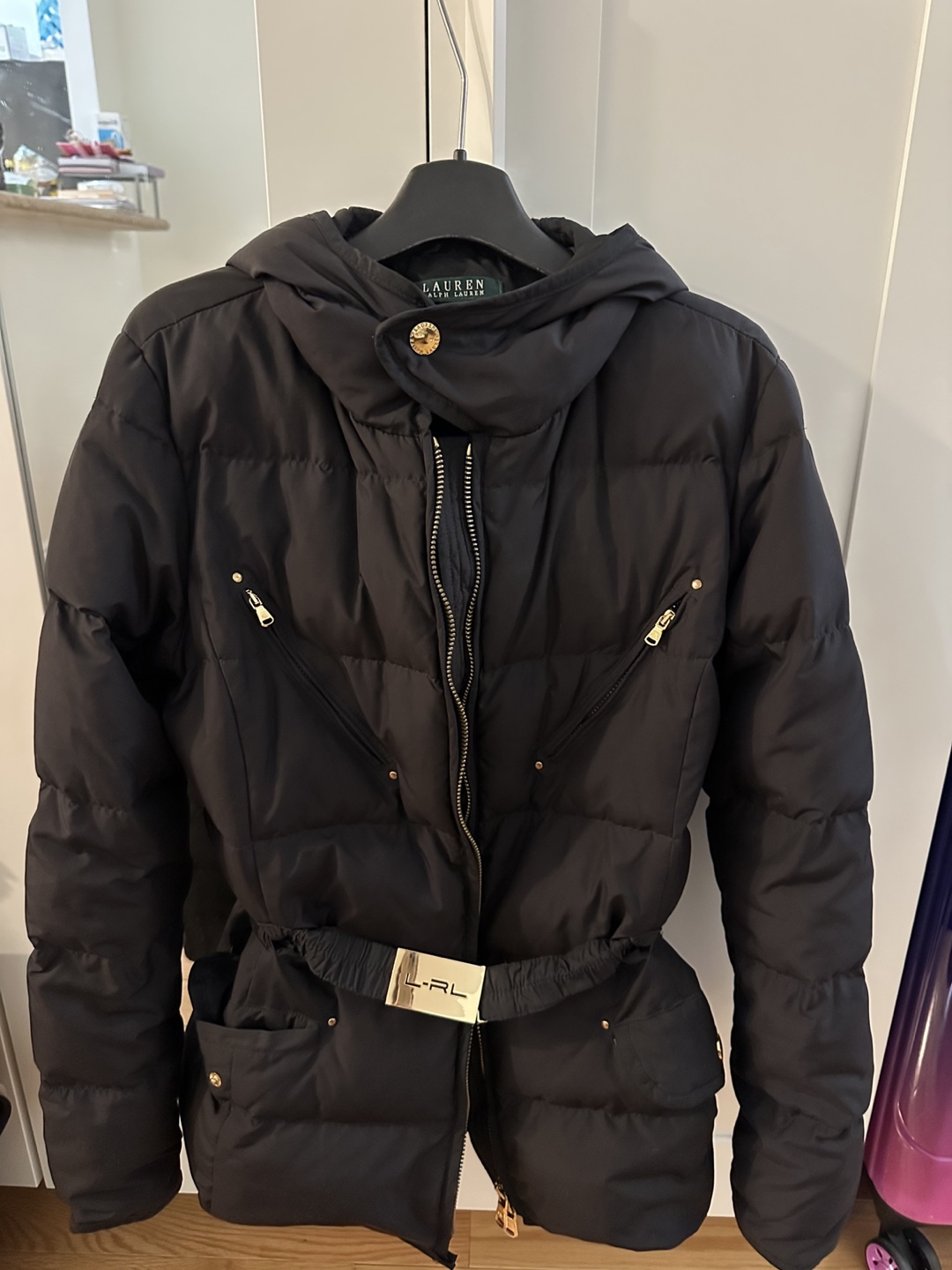 Lauren Ralph Lauren Black Puffer Jacket with Belt