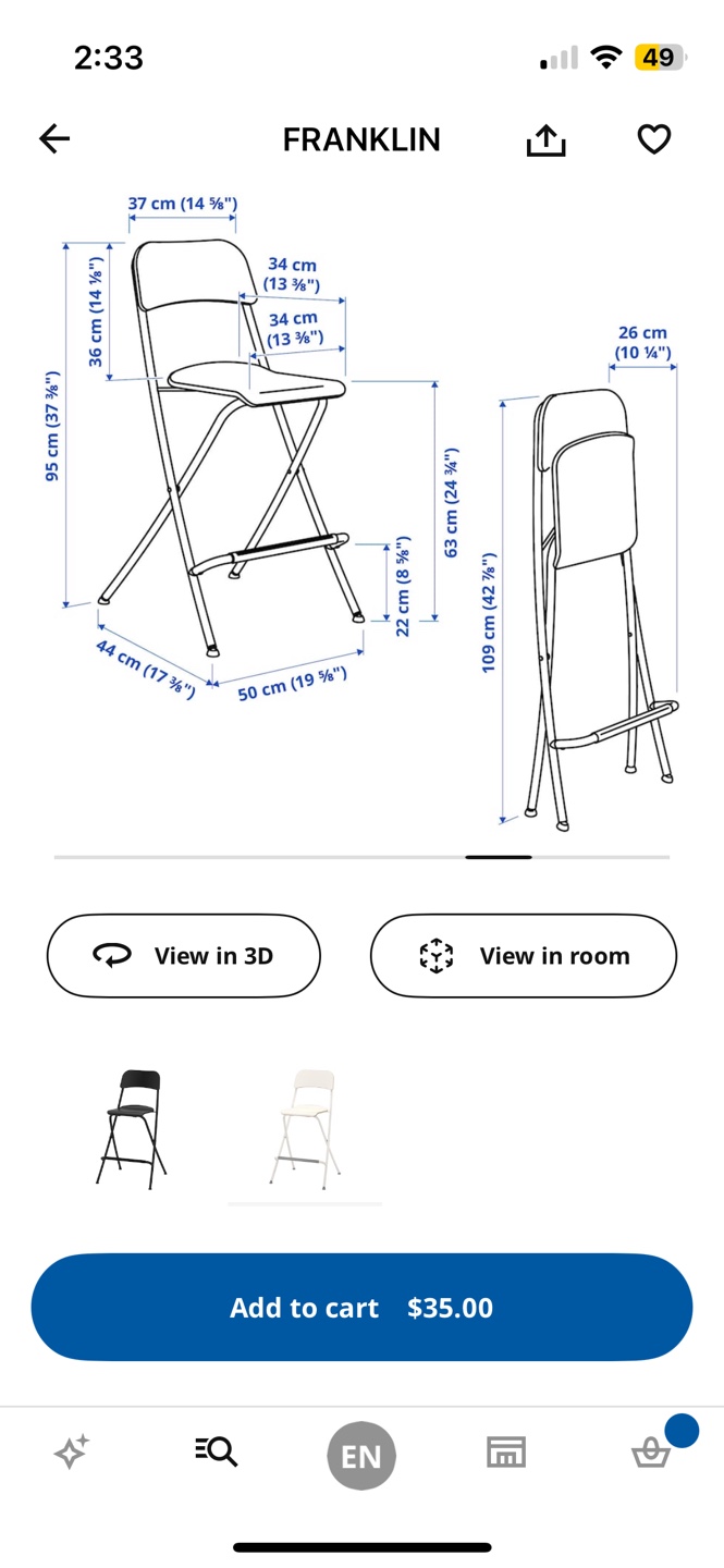 Pair of White IKEA FRANKLIN Folding Stools
