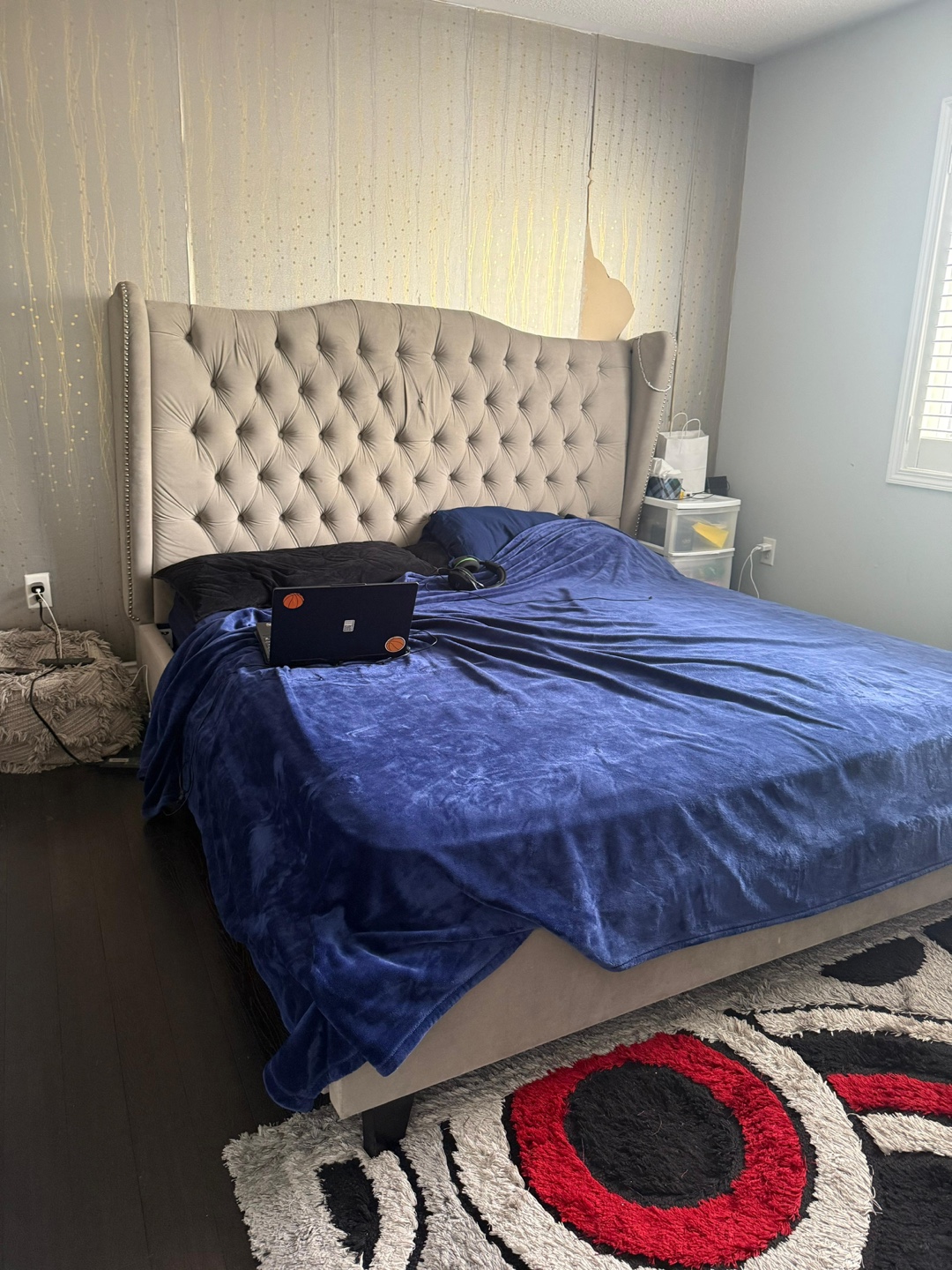 King Size Upholstered Wingback Headboard Bed Frame