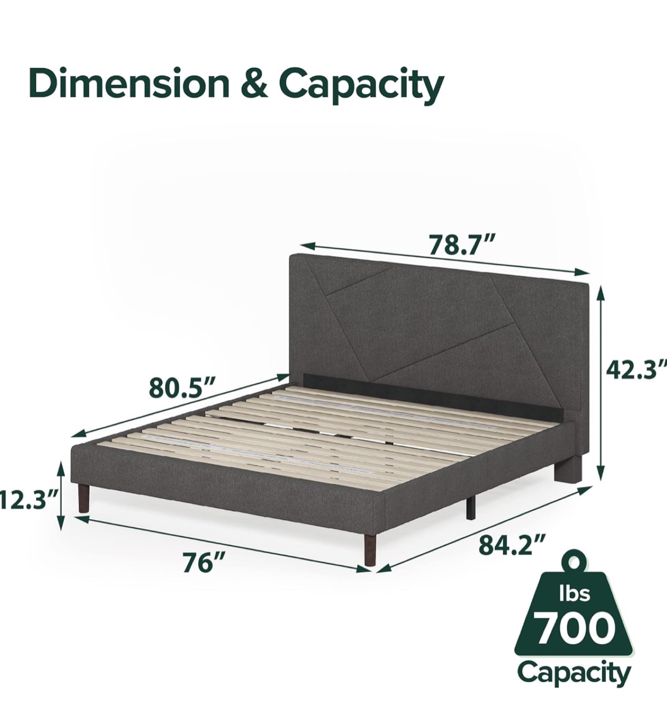 King Upholstered Platform Bed Frame - Gray - photo 3