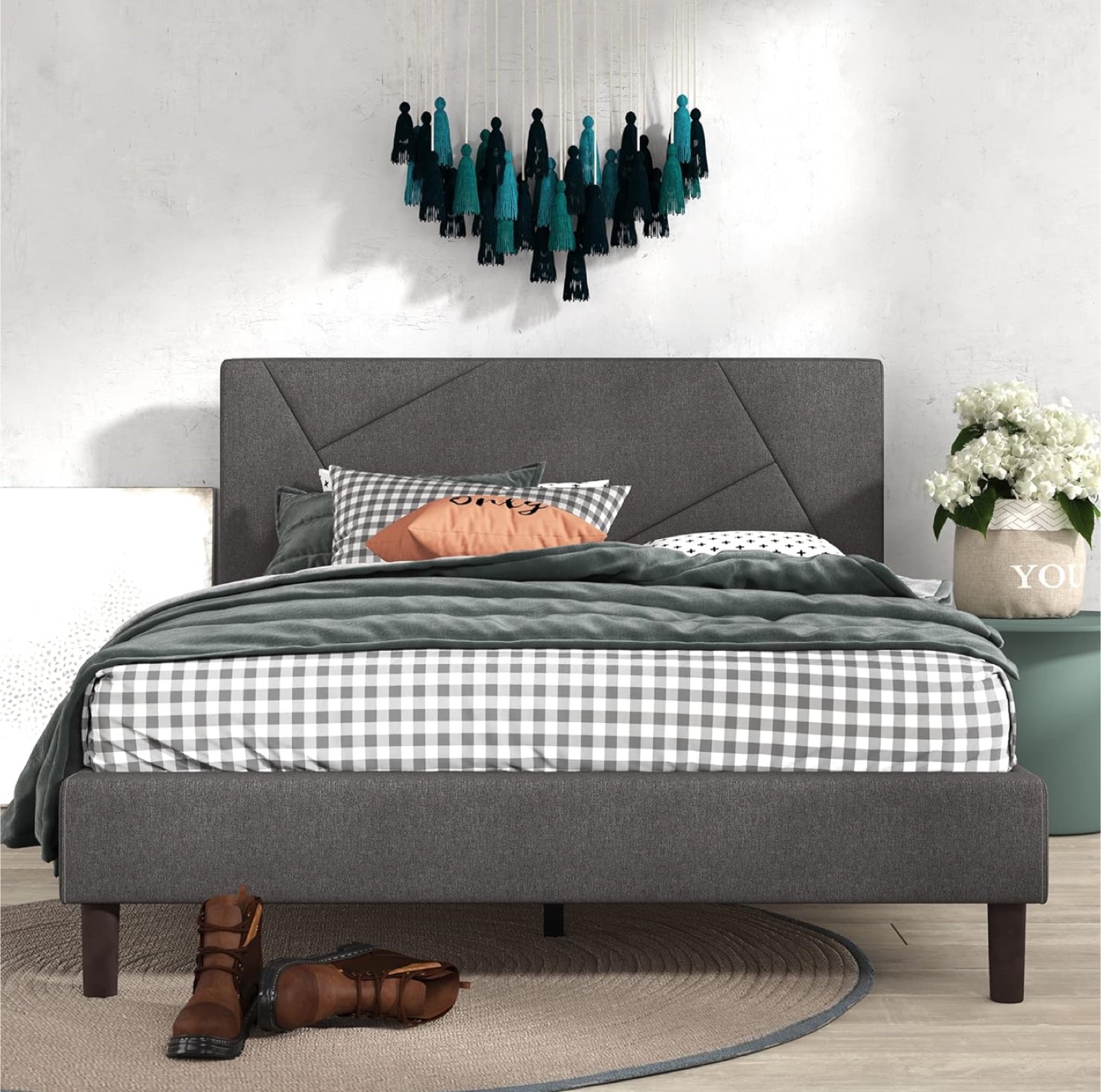 King Upholstered Platform Bed Frame - Gray - photo 4