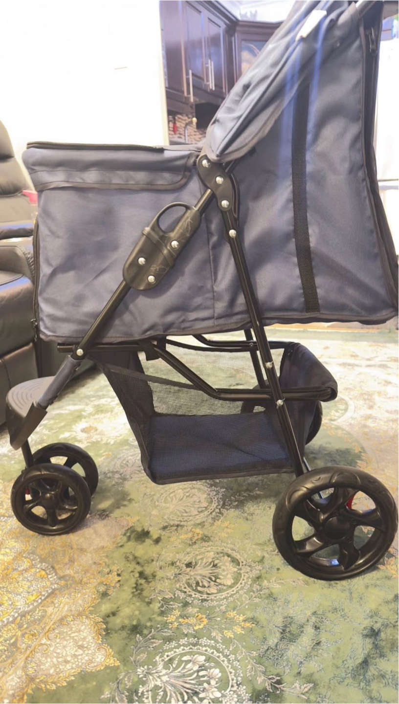 Pet stroller, blue, foldable, with storage - photo 3