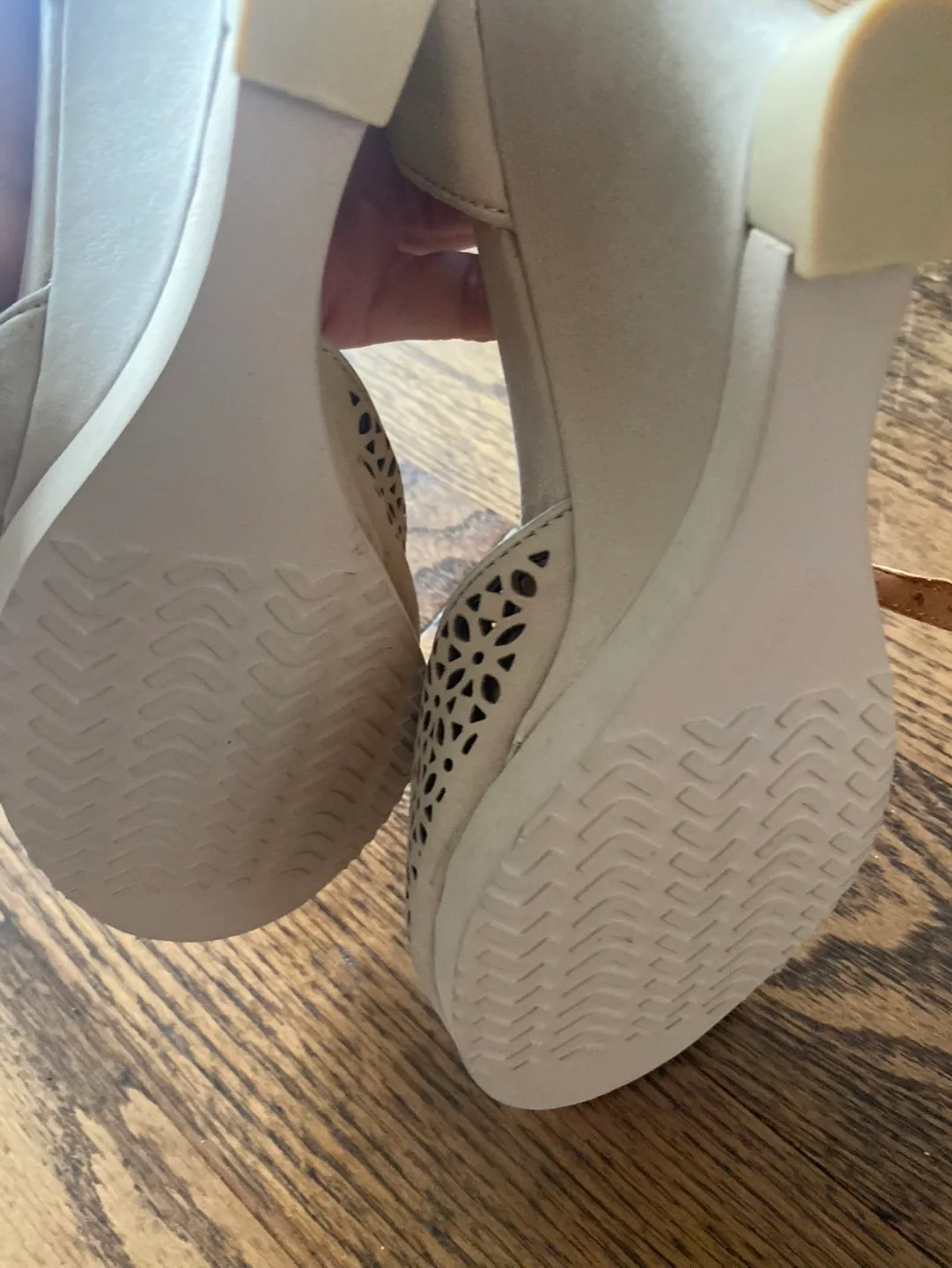 Stylus Women's Beige Laser Cut Wedge Sandals image indicator(2)