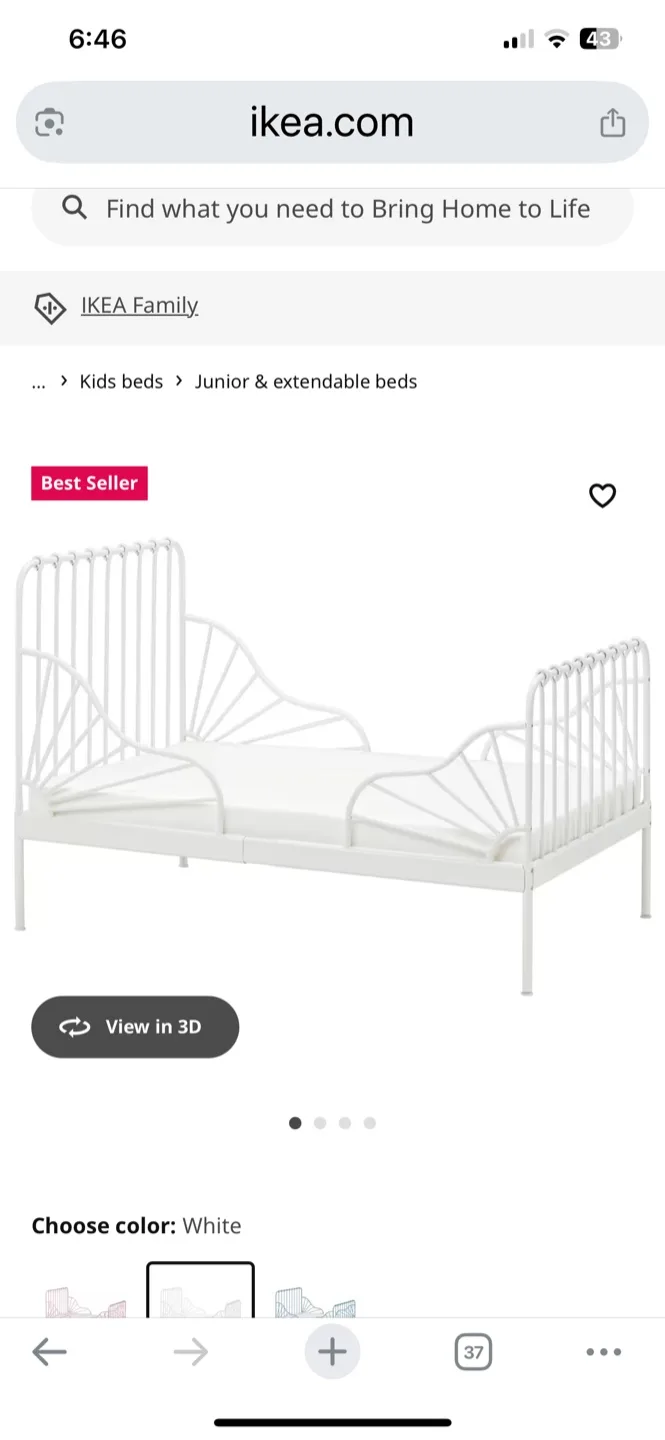 IKEA MINNEN Extensible Child's Bed Frame - White thumbnail