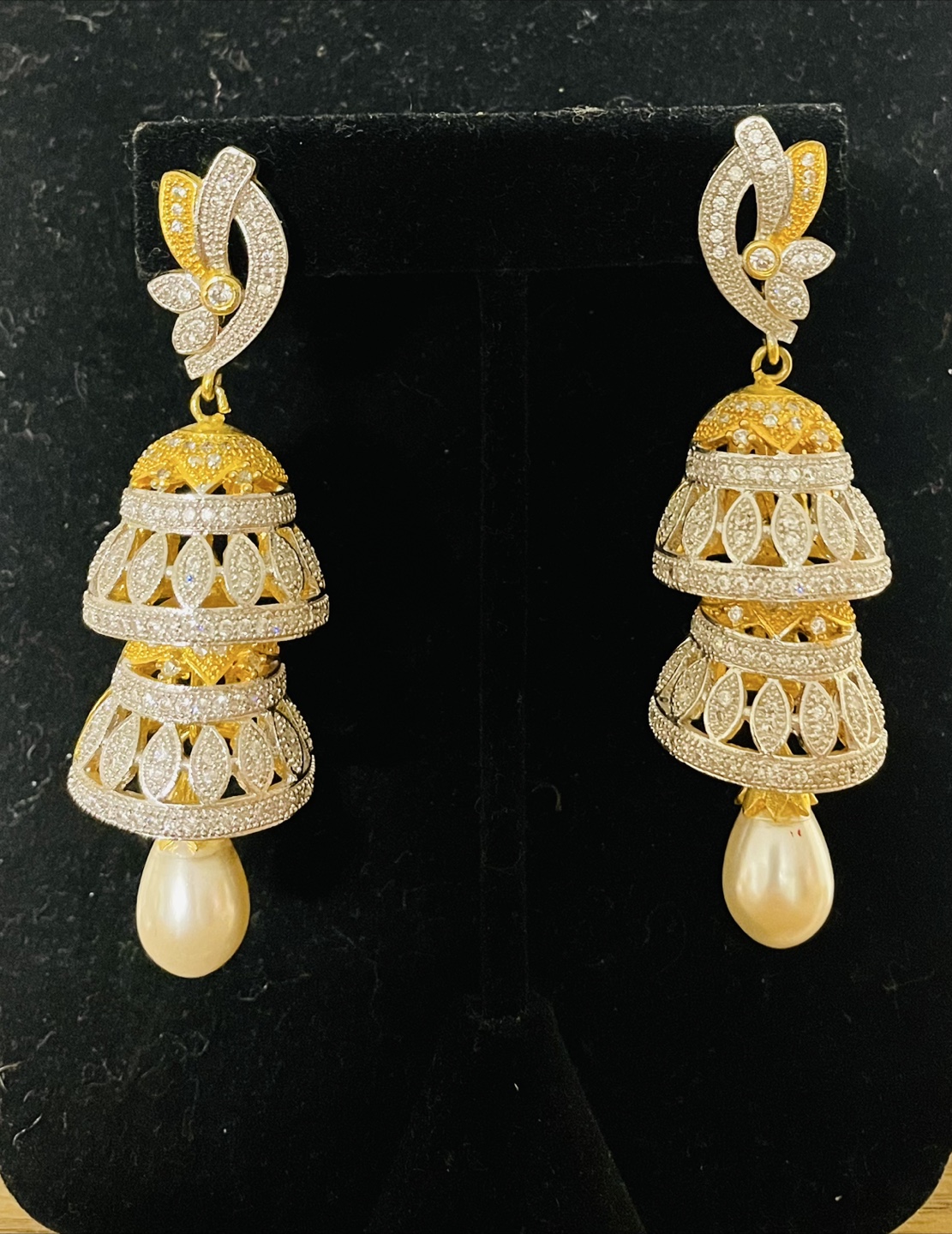 Stunning Two-Tiered Jhumka Earrings with Pearl Drop
