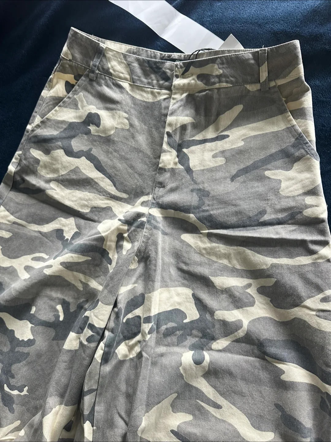 Camouflage Wide-Leg Pants with Drawstrings