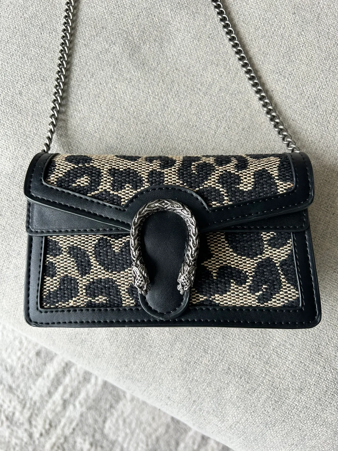 Black and Beige Leopard Print Chain Bag thumbnail