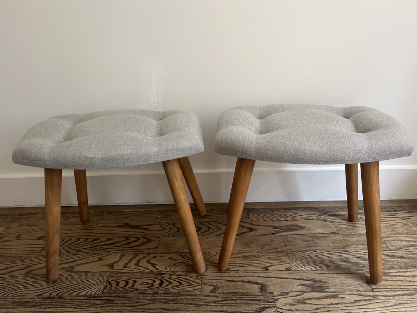 Pair of Upholstered Stools with Wooden Legs