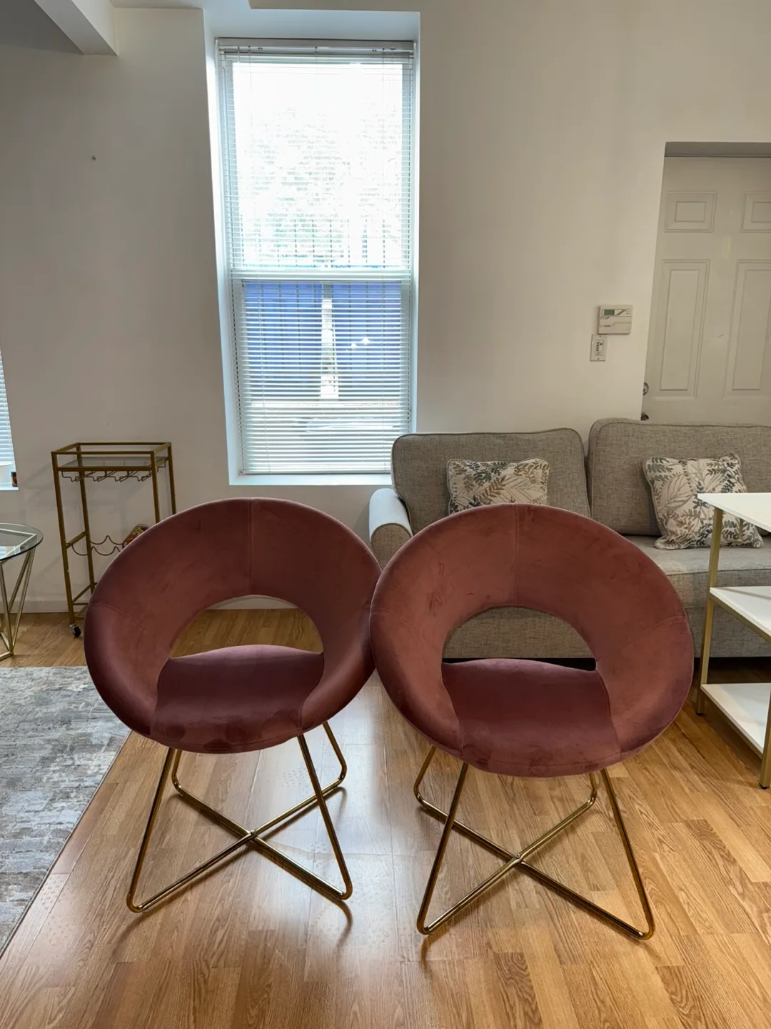 Pair of Pink Velvet Accent Chairs with Gold Legs thumbnail