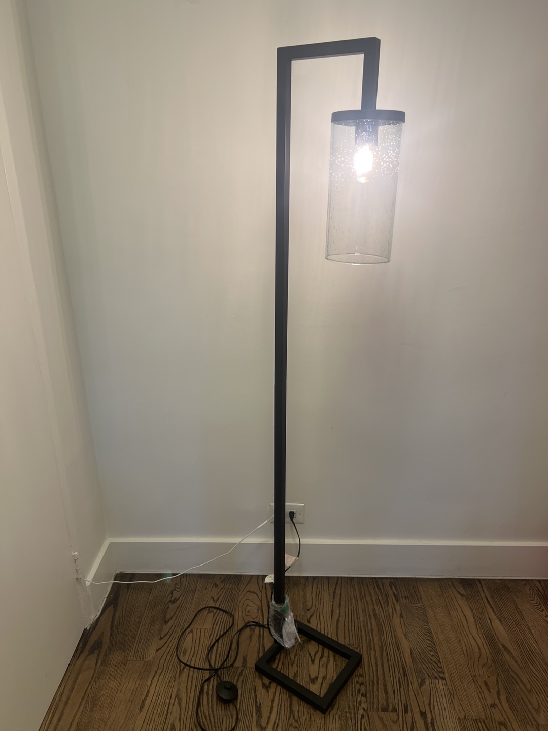 Modern Black Metal Floor Lamp with Glass Shade