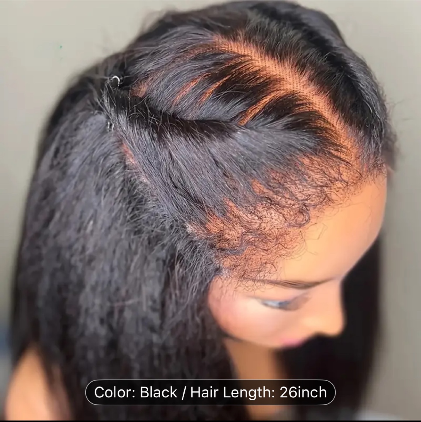 26 inch Kinky Straight Lace Front Wig - Black - photo 2