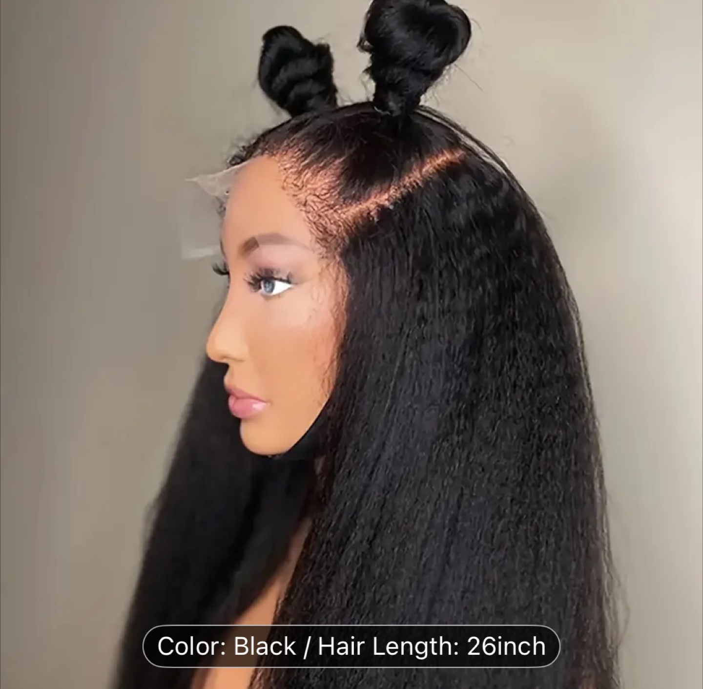 26 inch Kinky Straight Lace Front Wig - Black - photo 3