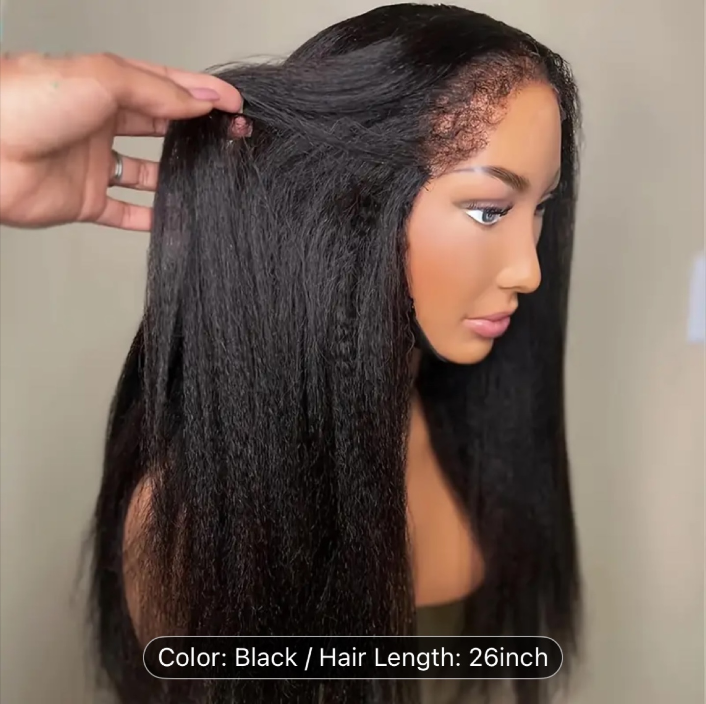 26 inch Kinky Straight Lace Front Wig - Black