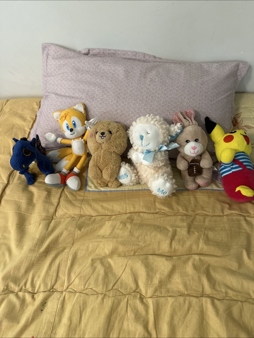Lot of 5 Plush Toys - Sonic, Teddy Bear, Lamb, Bunny, Pikachu