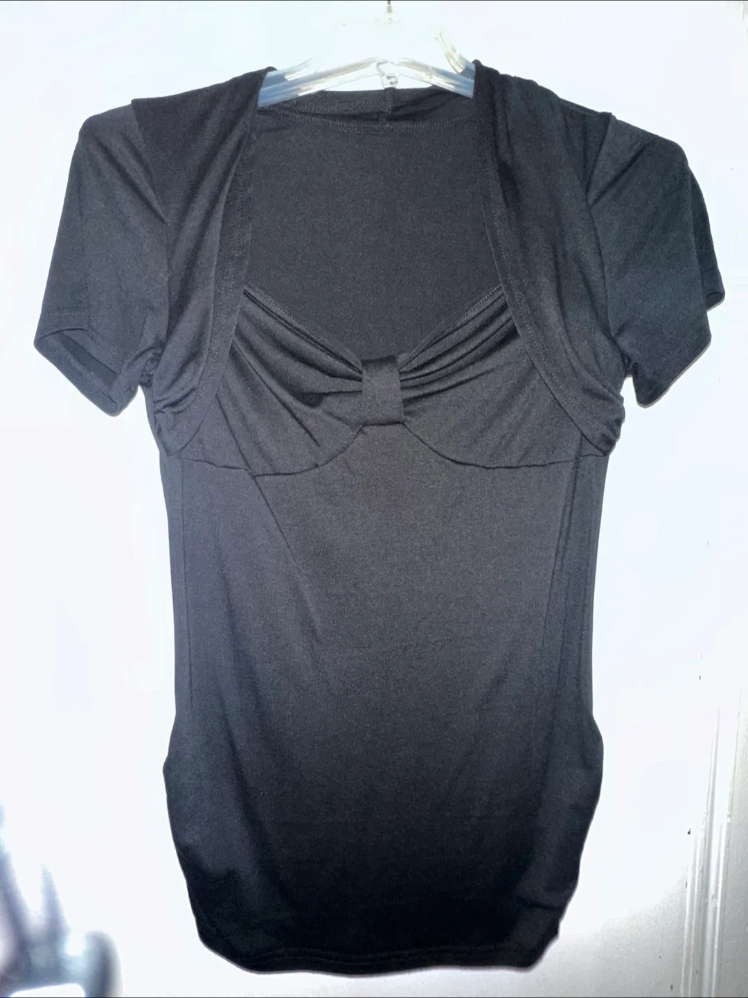 Women Black Bow Detail Short Sleeve Top thumbnail