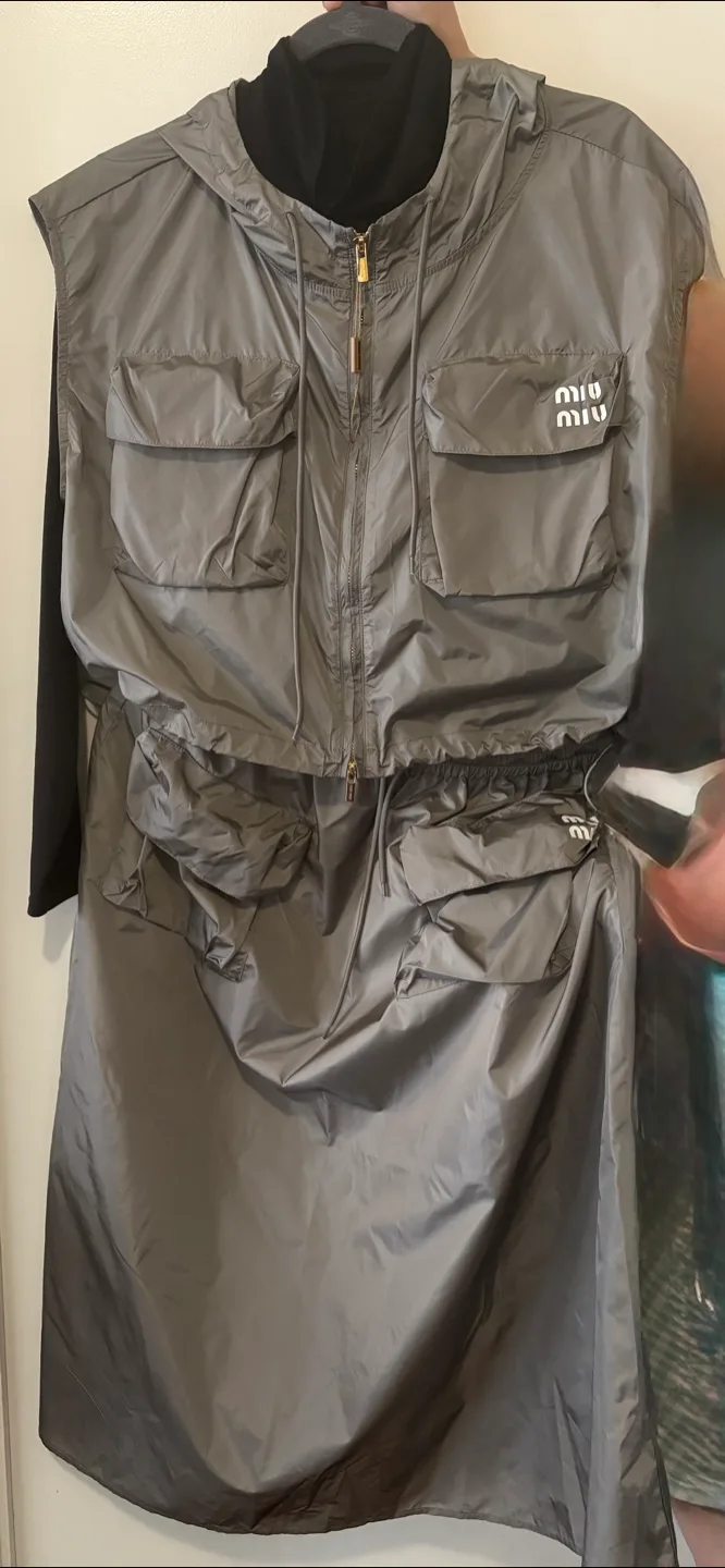 Miu Miu Grey Hooded Utility Vest and Skirt Set image indicator(3)