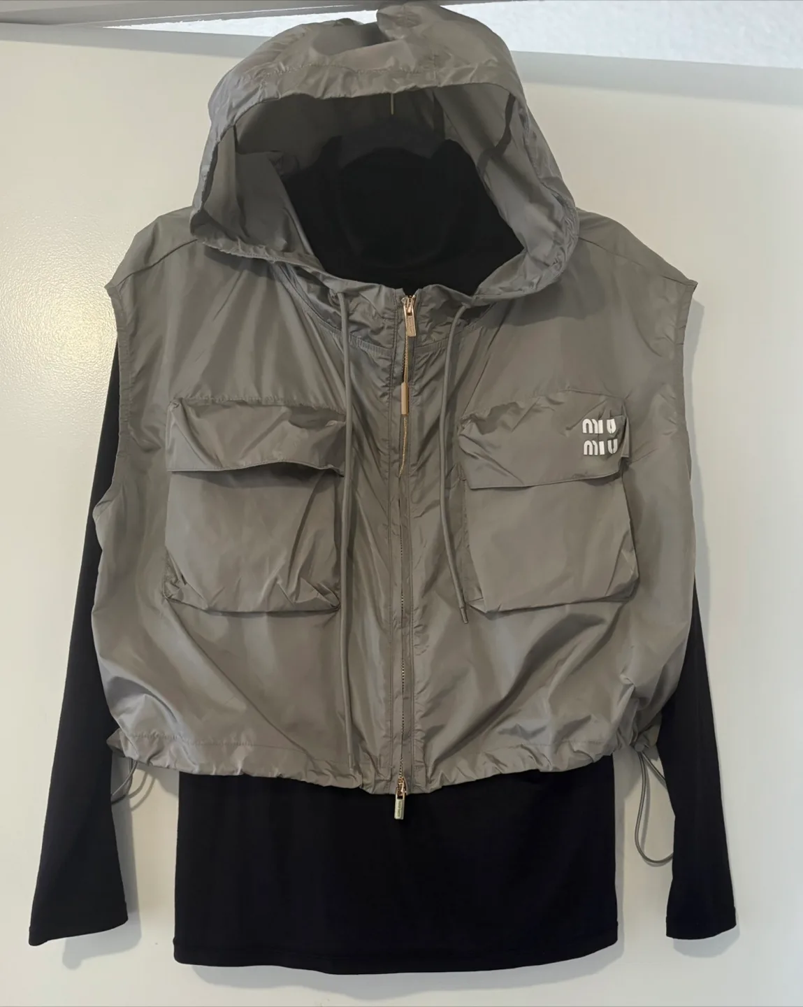 Miu Miu Grey Hooded Utility Vest and Skirt Set thumbnail