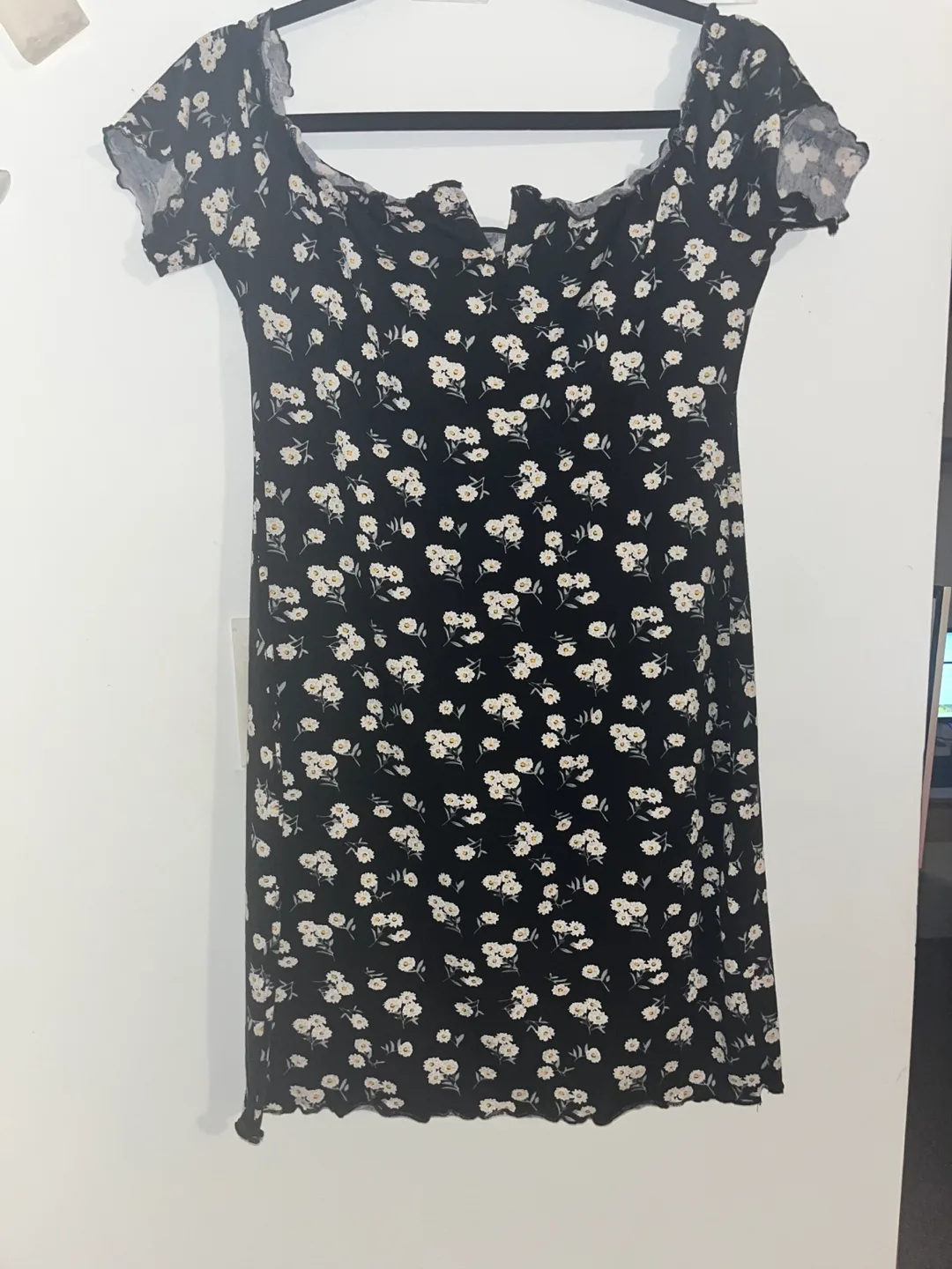 Black floral off-the-shoulder mini dress thumbnail