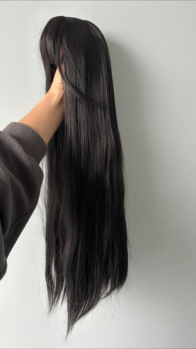 Long Black Wig with Bangs image indicator(2)