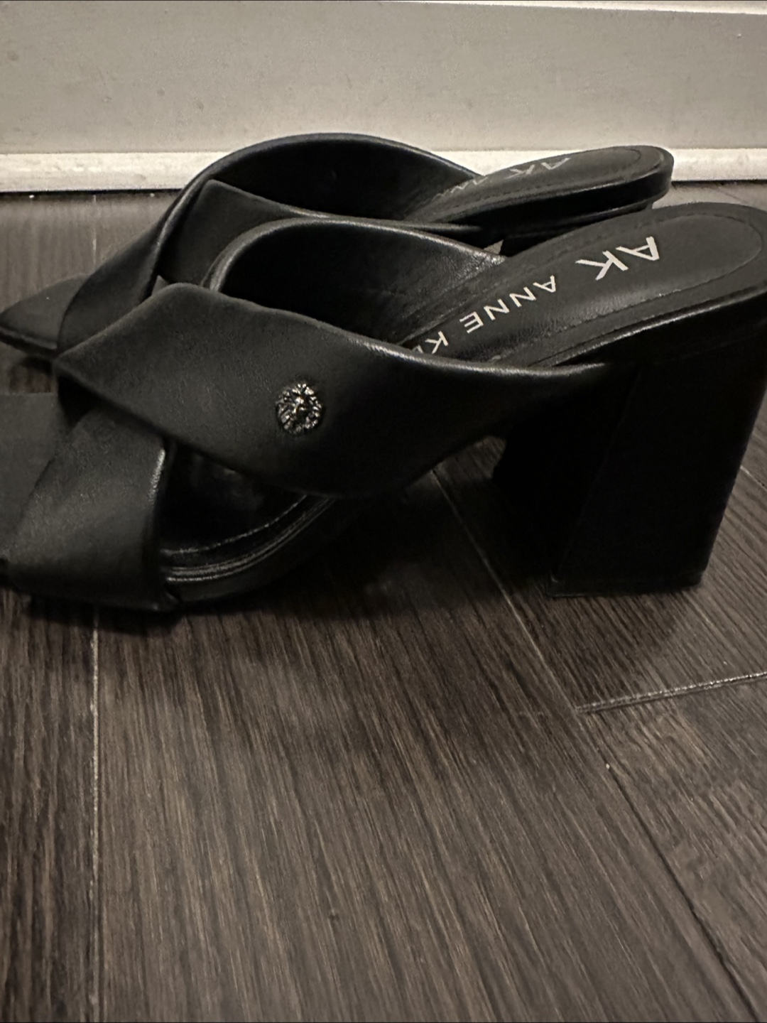 AK Anne Klein Black Leather Cross-Strap Block Heel Mules - photo 2