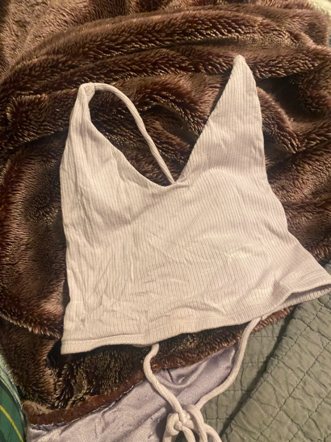 Lavender Ribbed Lace-Up Crop Top thumbnail