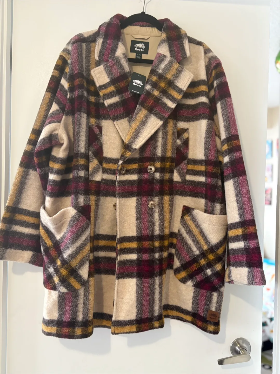 Roots Plaid Double Breasted Jacket - Size XL thumbnail