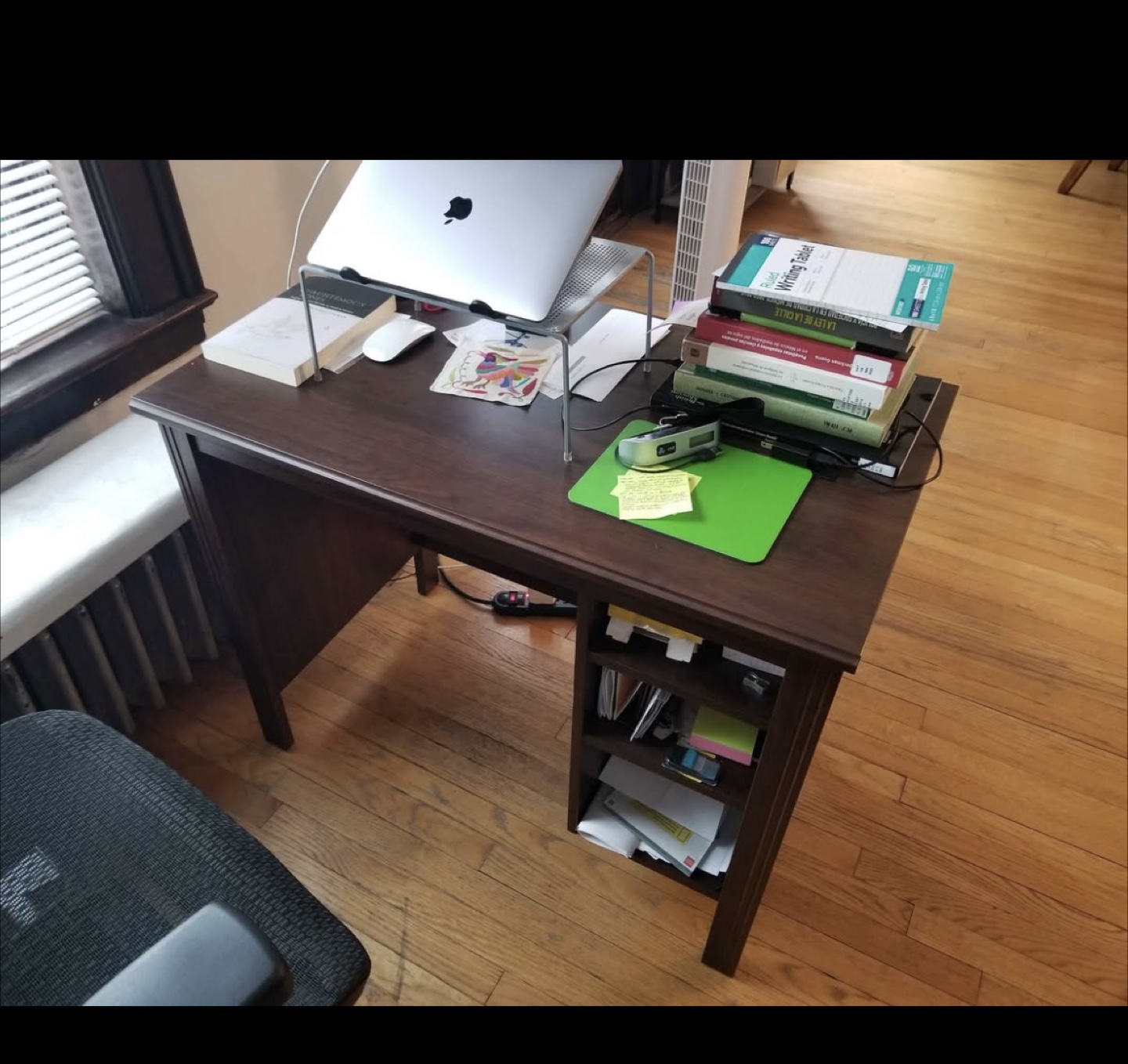 Dark Brown Wooden Desk with Shelves