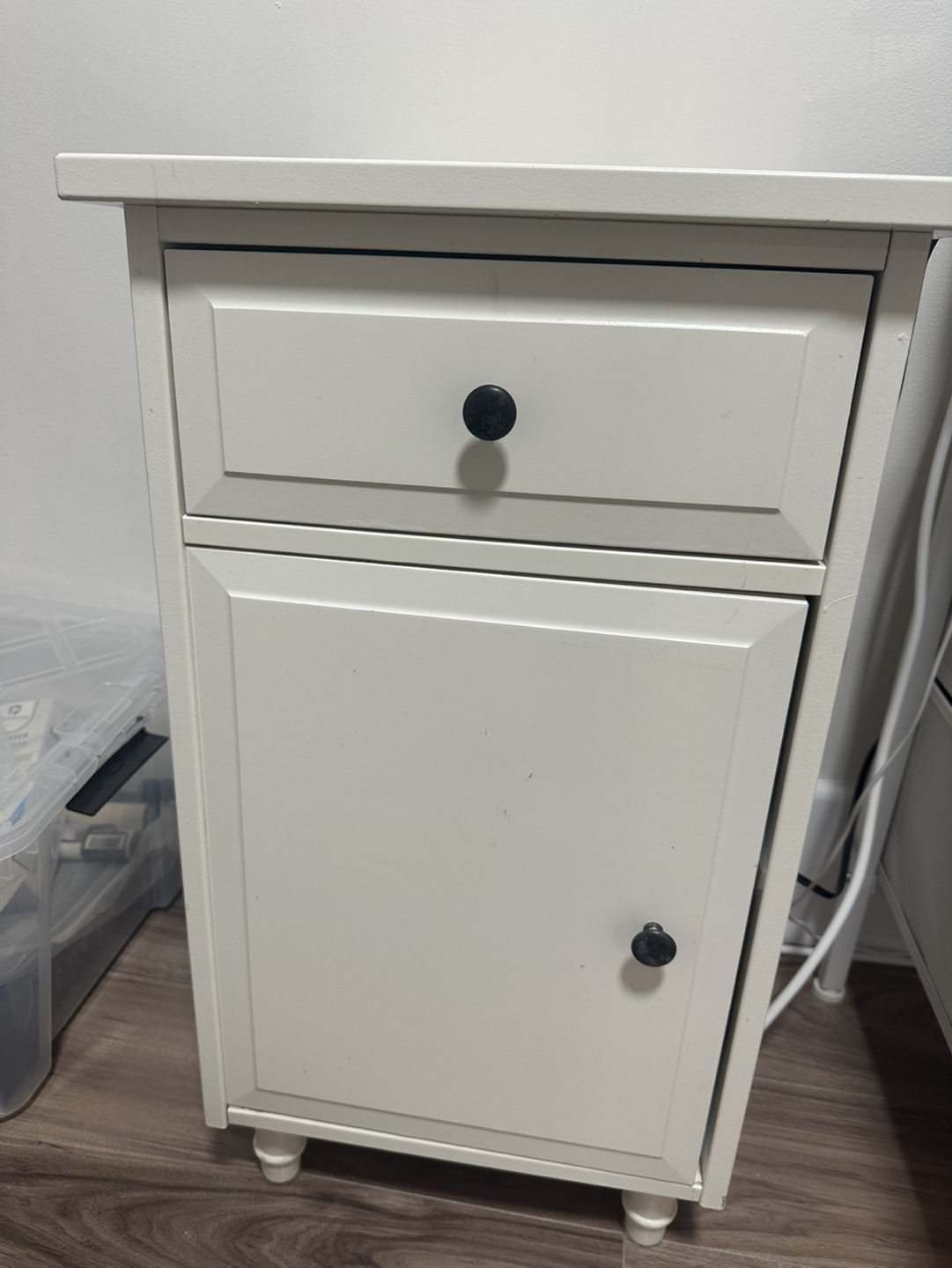 White Nightstand with Drawer and Cabinet - photo 3