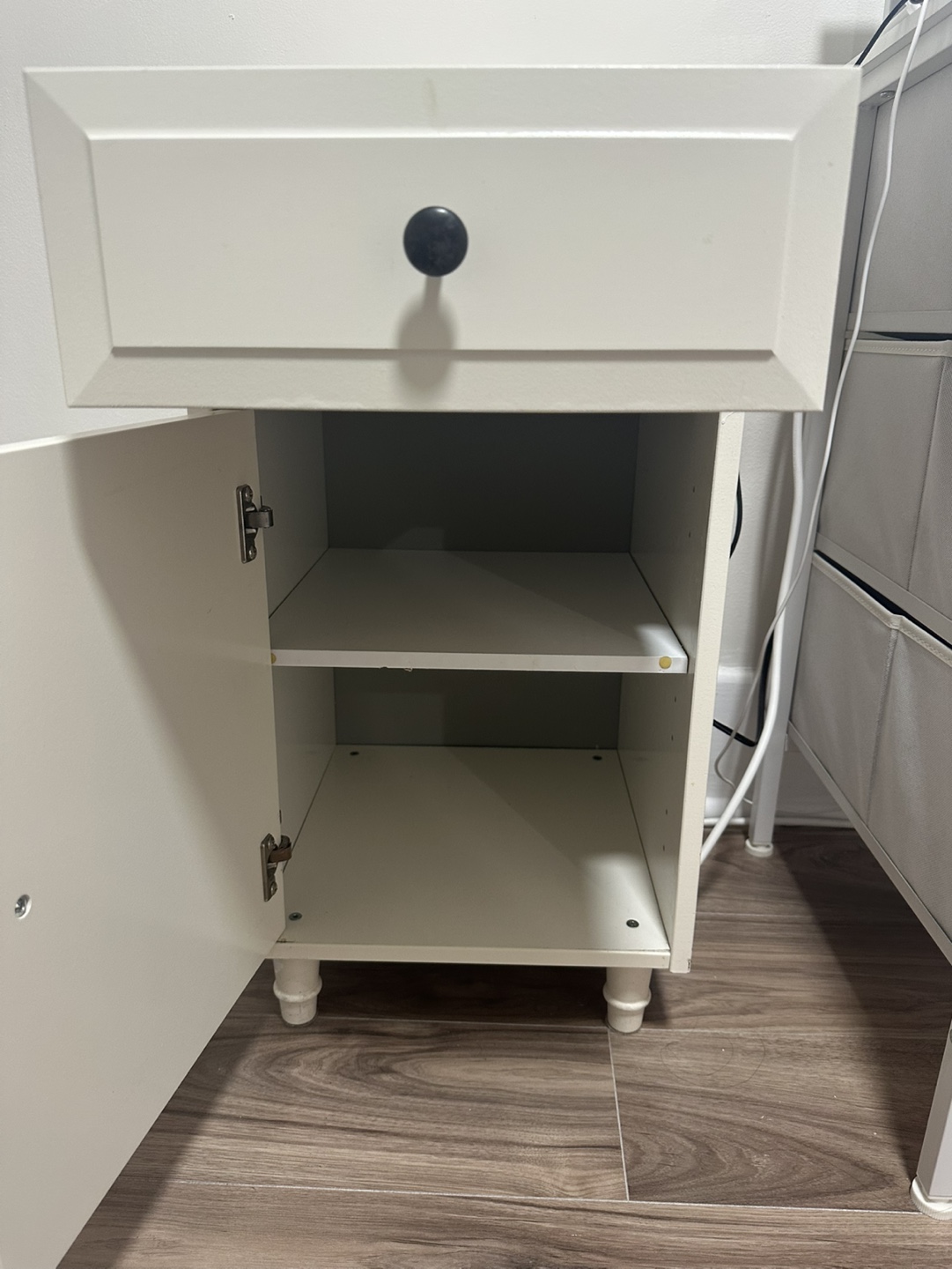 White Nightstand with Drawer and Cabinet