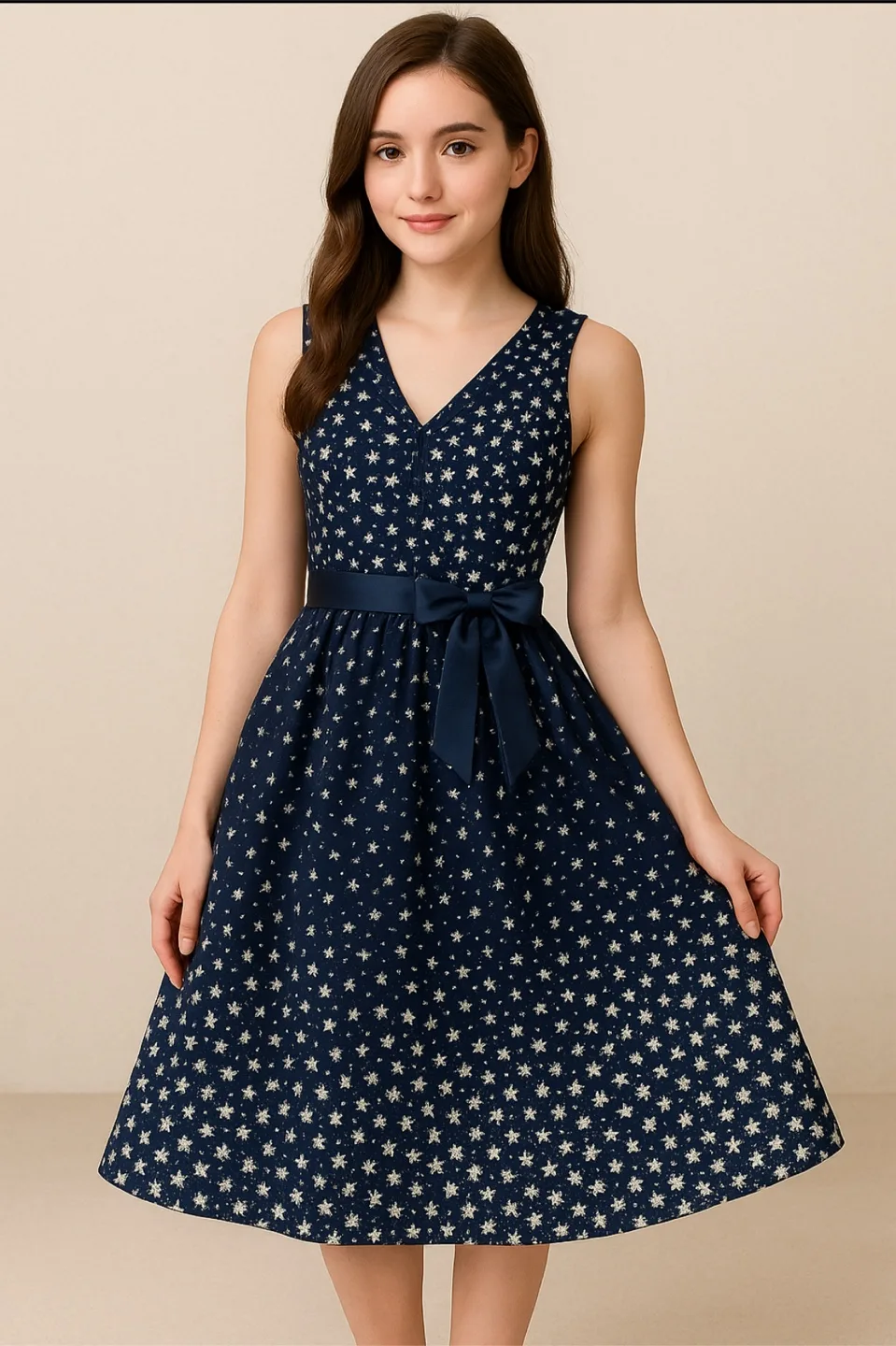 Navy Blue Star glitter Fit and Flare Dress thumbnail