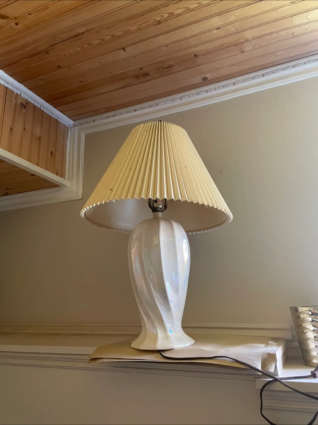Vintage Table Lamp with hi Pleated Shade thumbnail