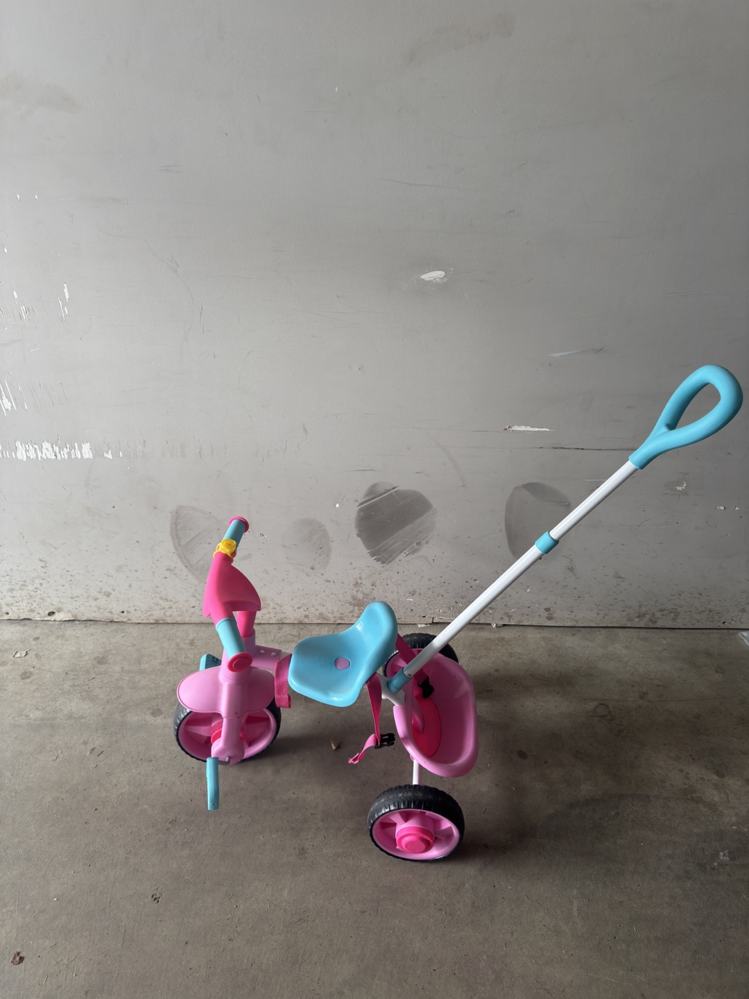 Pink and Blue Toddler Tricycle with Push Handle