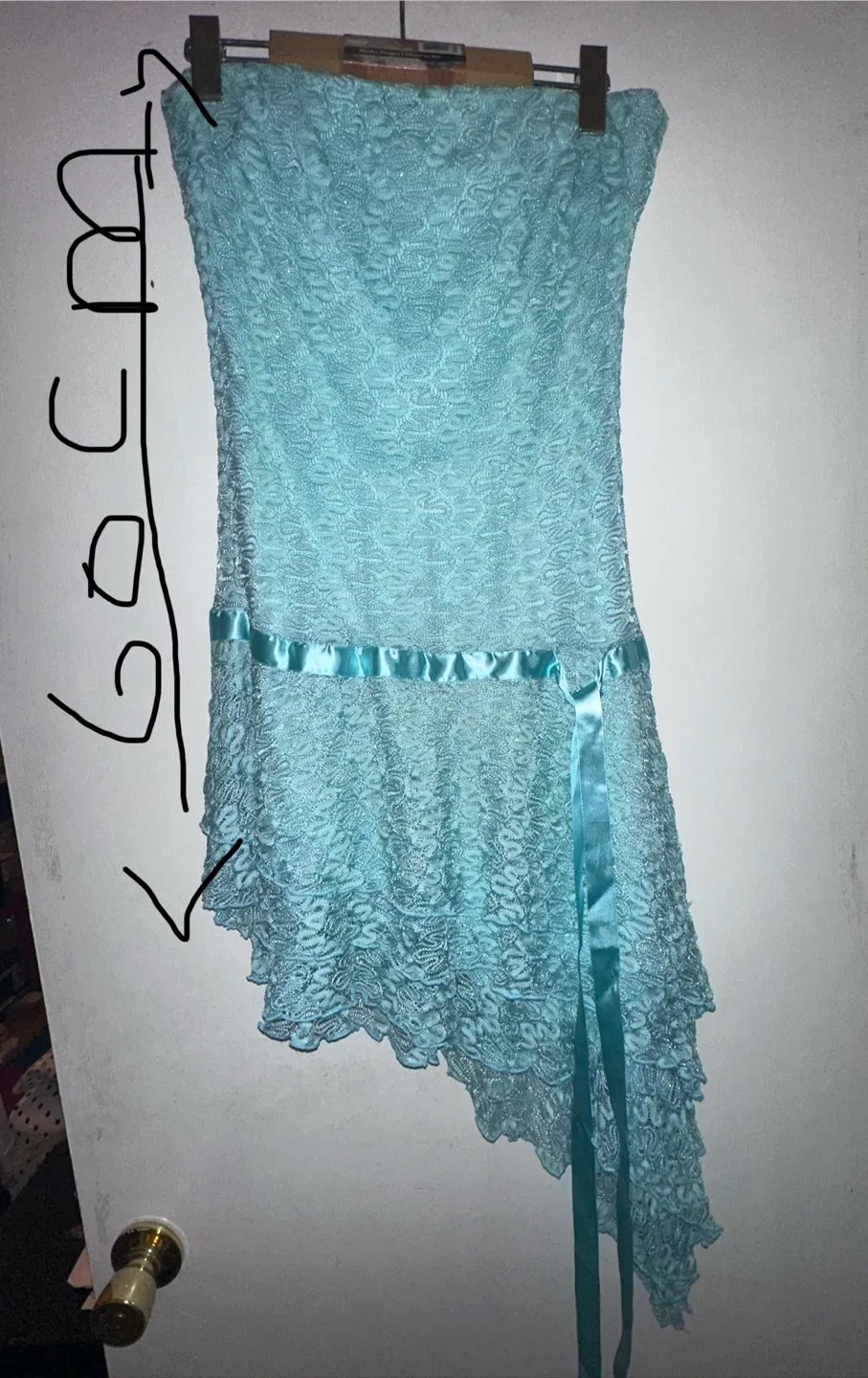 Aqua Blue Lace Strapless Mini Dress for prom - size small/medium thumbnail