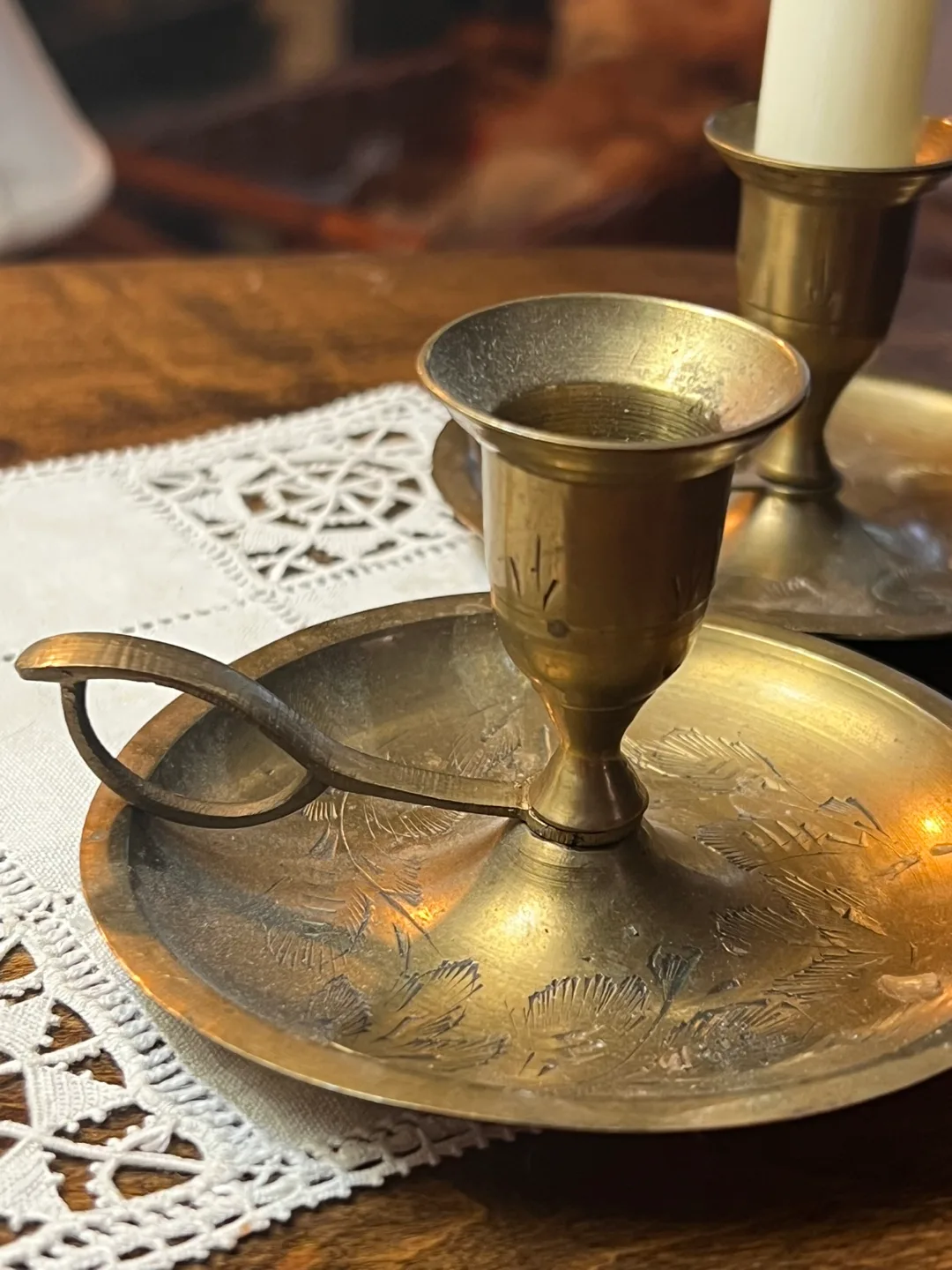 Vintage Brass Candle Holders (Set of 2) image indicator(5)