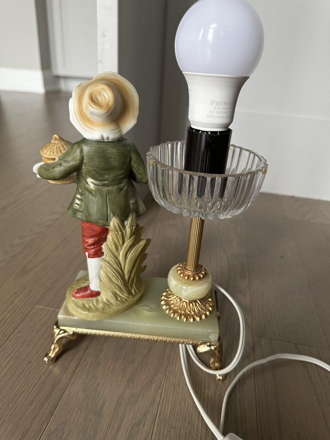 Vintage Porcelain Table Lamp with Birdcage Boy Figurine - photo 3