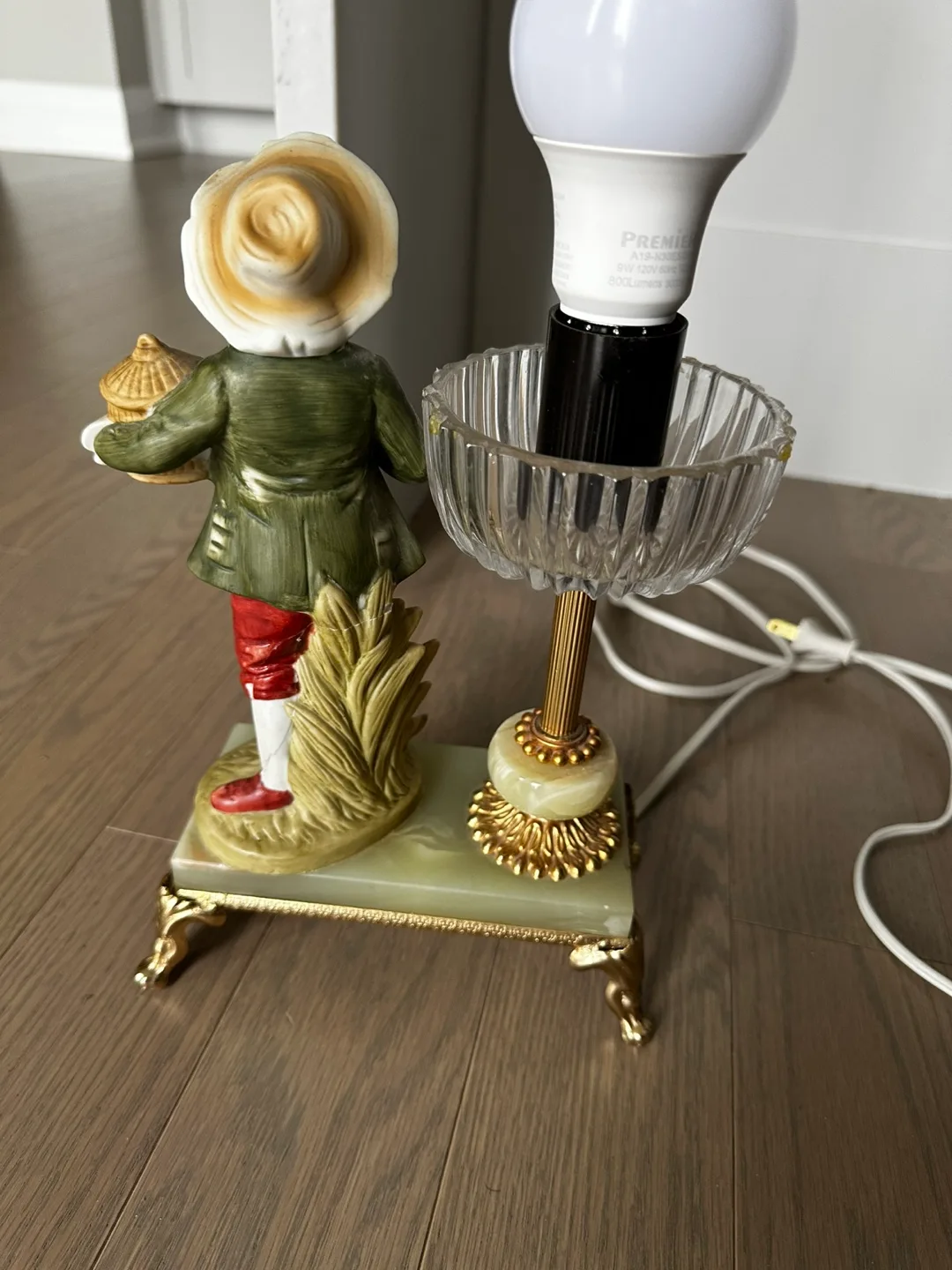 Vintage Porcelain Table Lamp with Birdcage Boy Figurine image indicator(6)