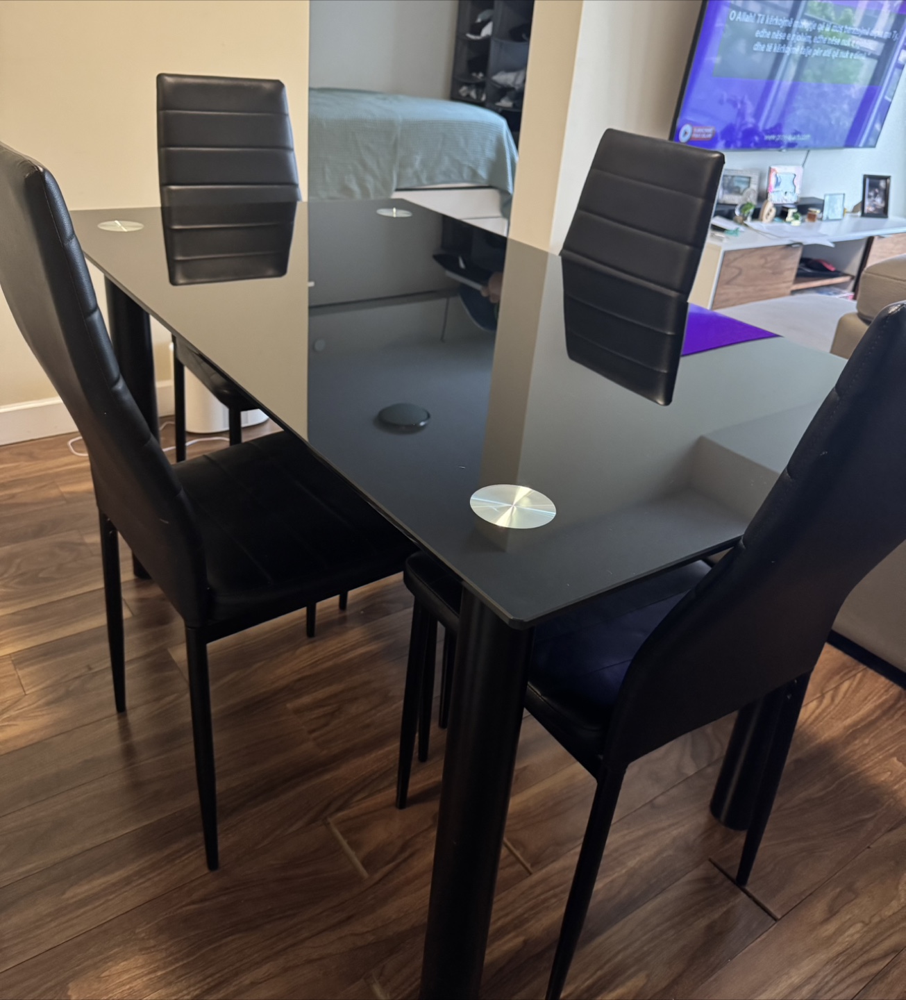 Black Glass Dining Table and 4Chairs Set - photo 5