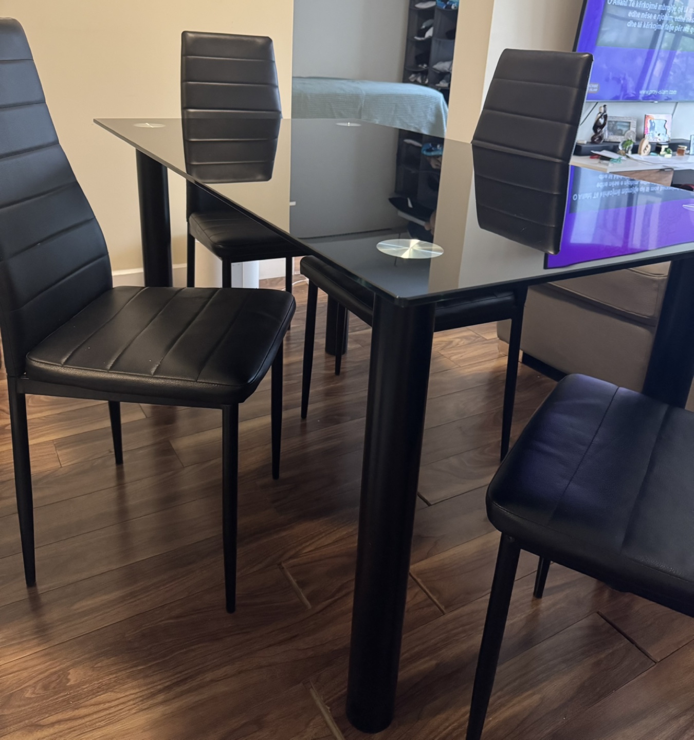 Black Glass Dining Table and 4Chairs Set - photo 3