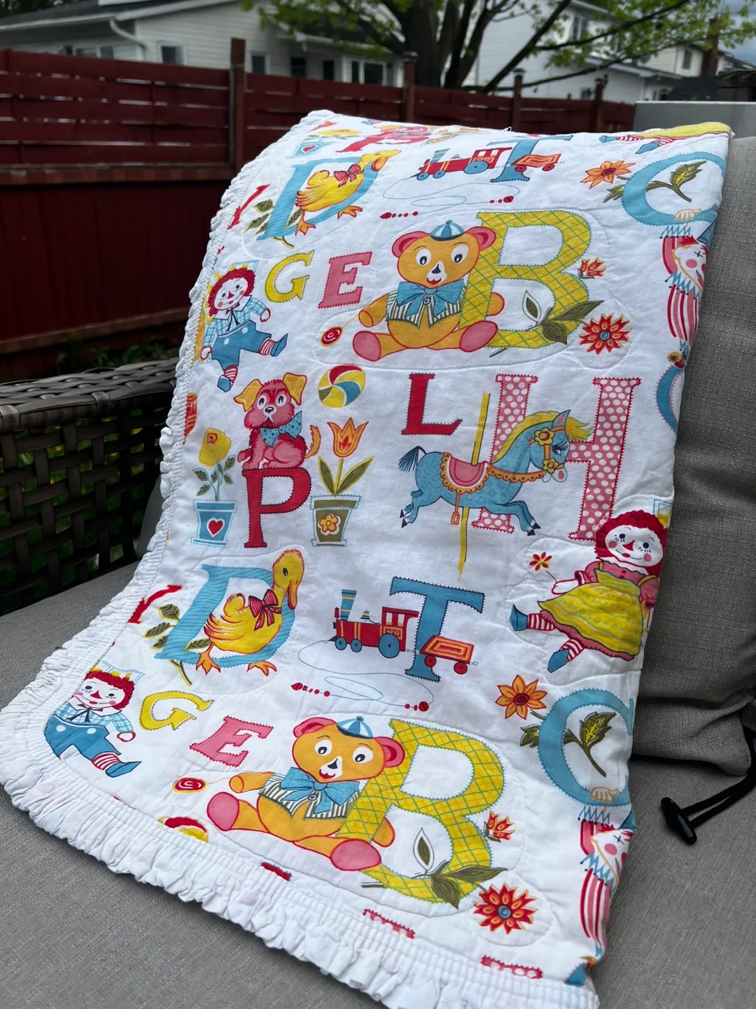 Vintage Alphabet Baby Quilt with Ruffled Trim image indicator(3)