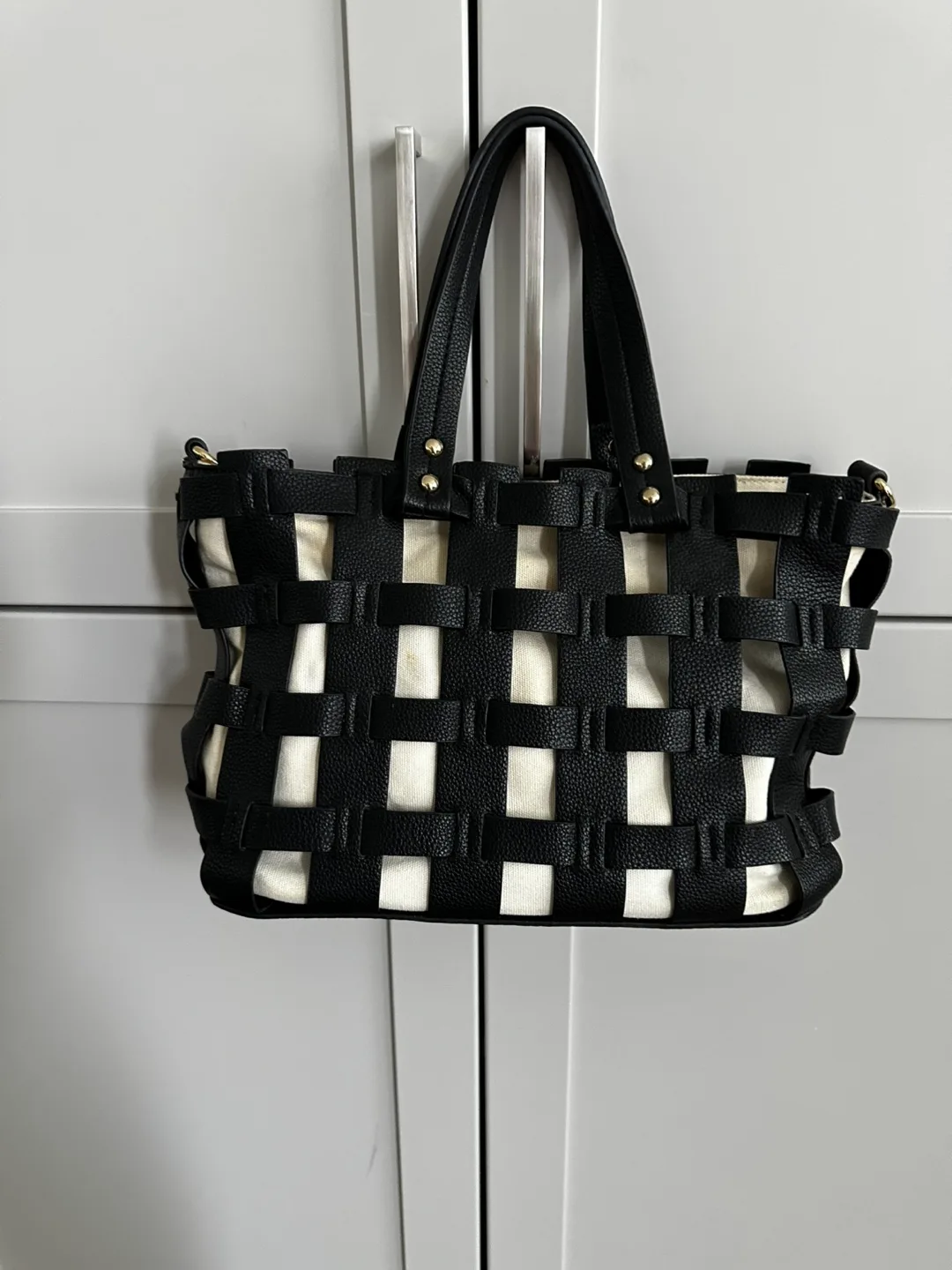Black and Cream Woven Tote Bag thumbnail