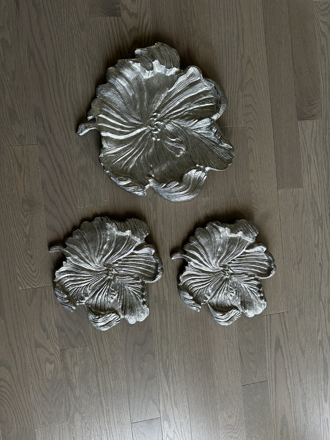 Set of Three Silver Metal Flower Wall Decor