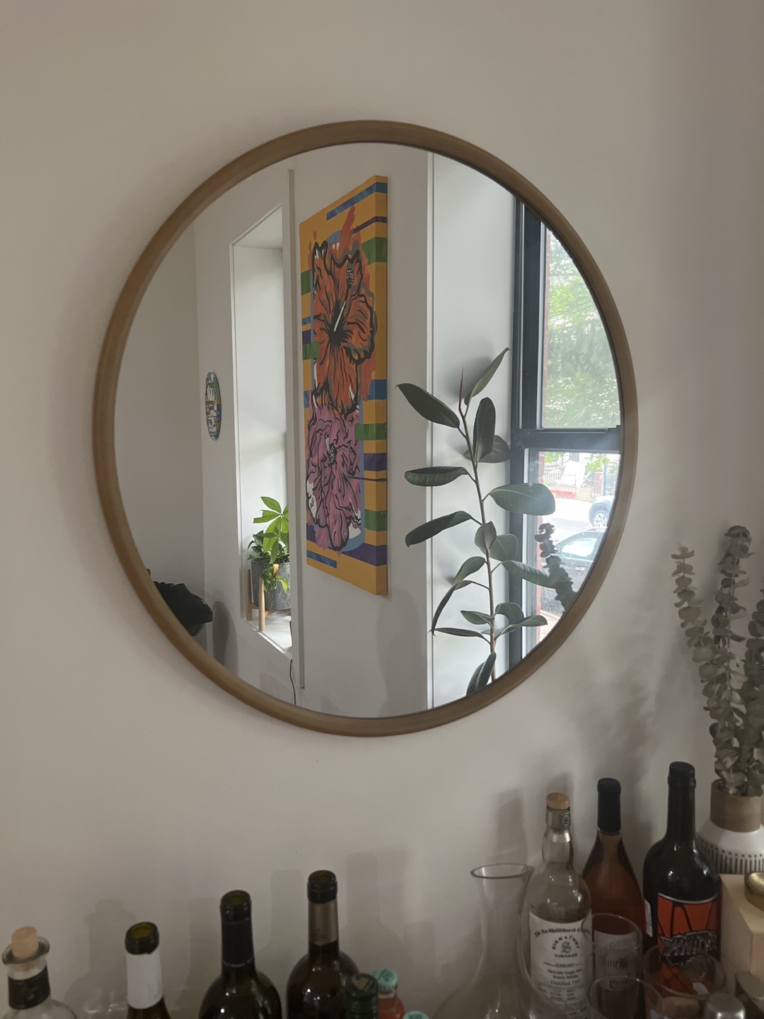 Round Wood Frame Mirror