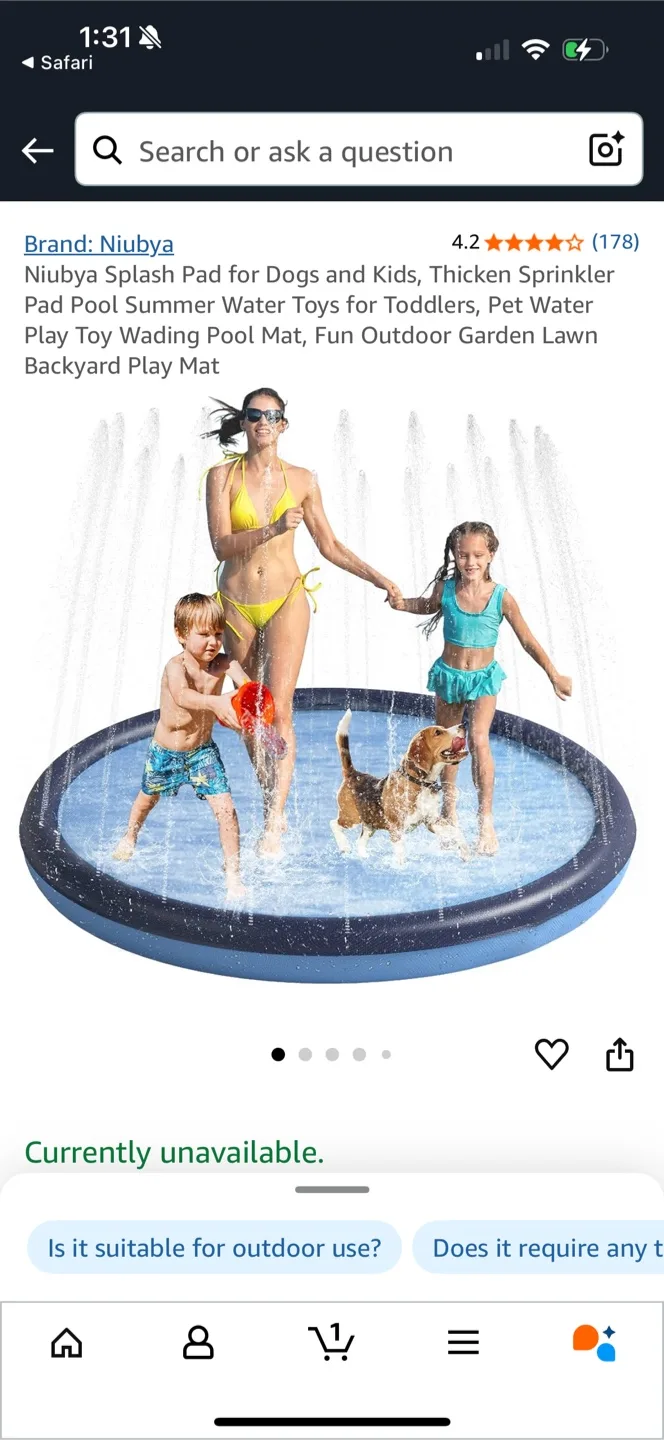 Niubya Splash Pad -  Inflatable Water Play Mat for Kids and Pets thumbnail