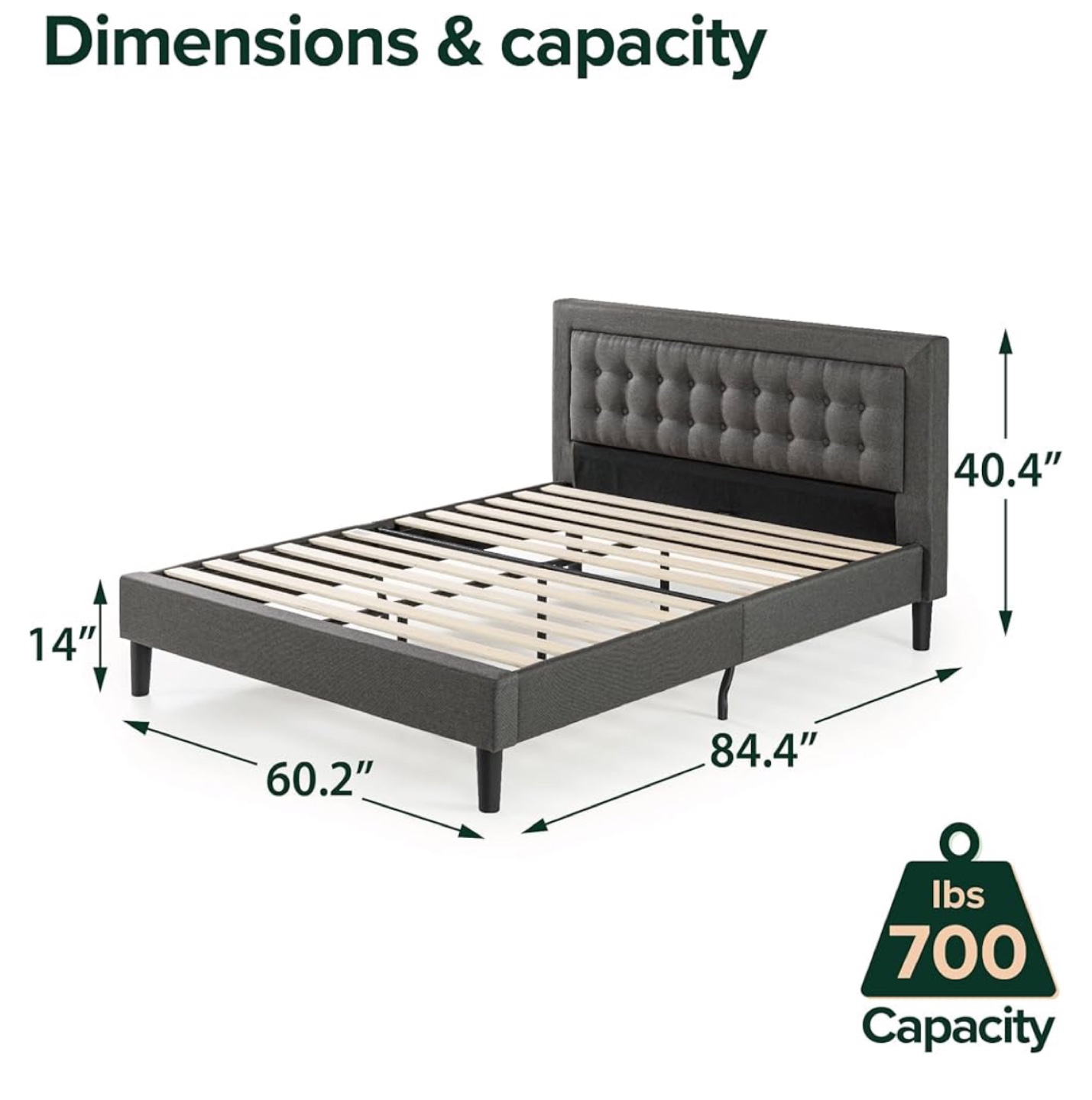 ZINUS Dachelle Upholstered Platform Bed Frame Queen, Gray - photo 2