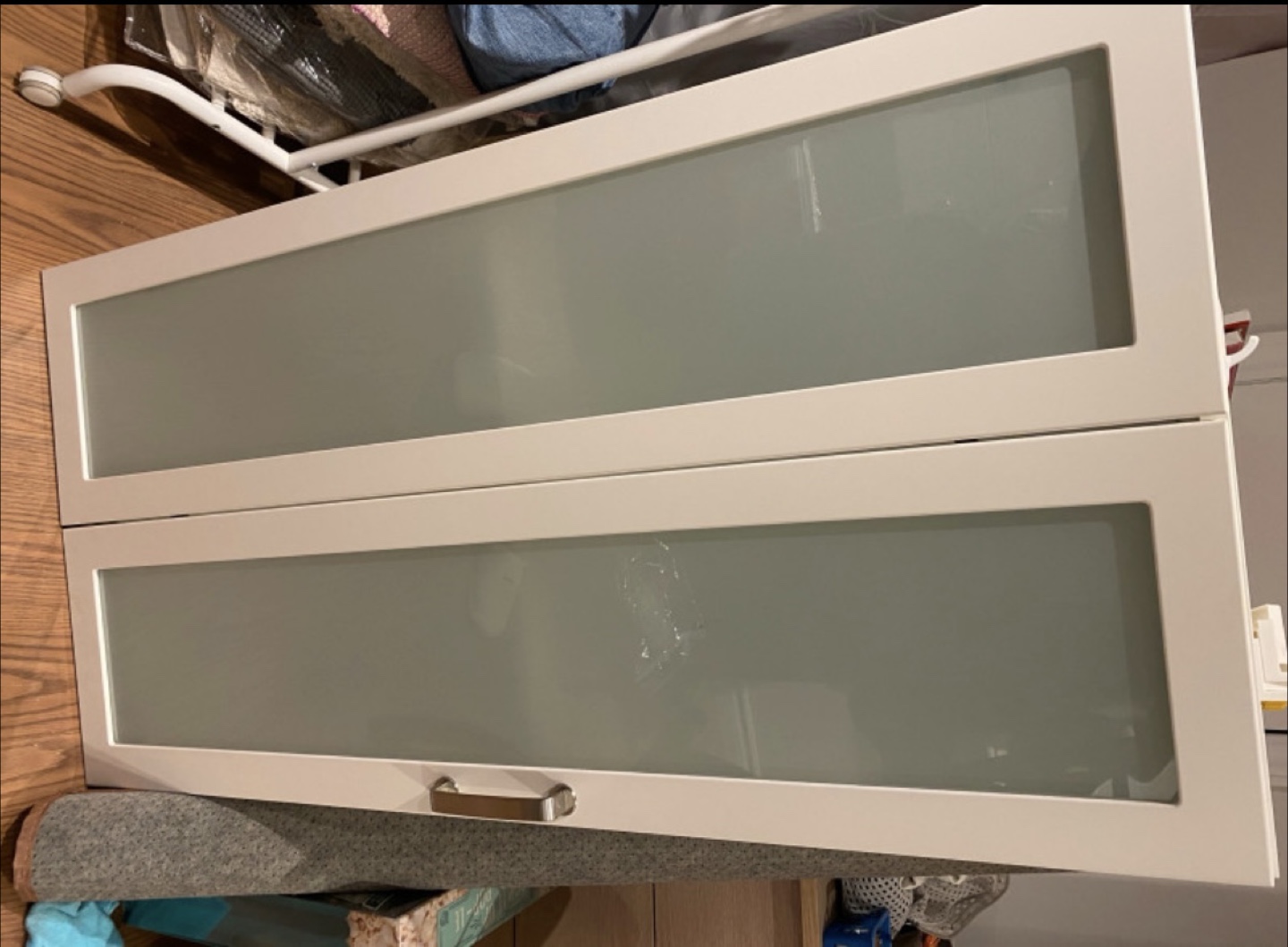 White kitchen Cabinet with Frosted Glass Doors