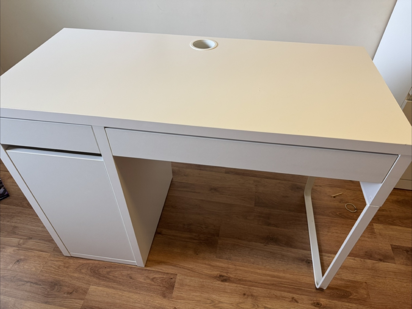 White IKEA Desk with Drawer and Cabinet