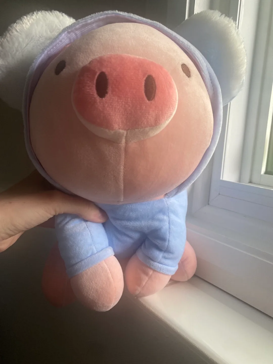Adorable Pig Plush Toy in Blue Hoodie thumbnail