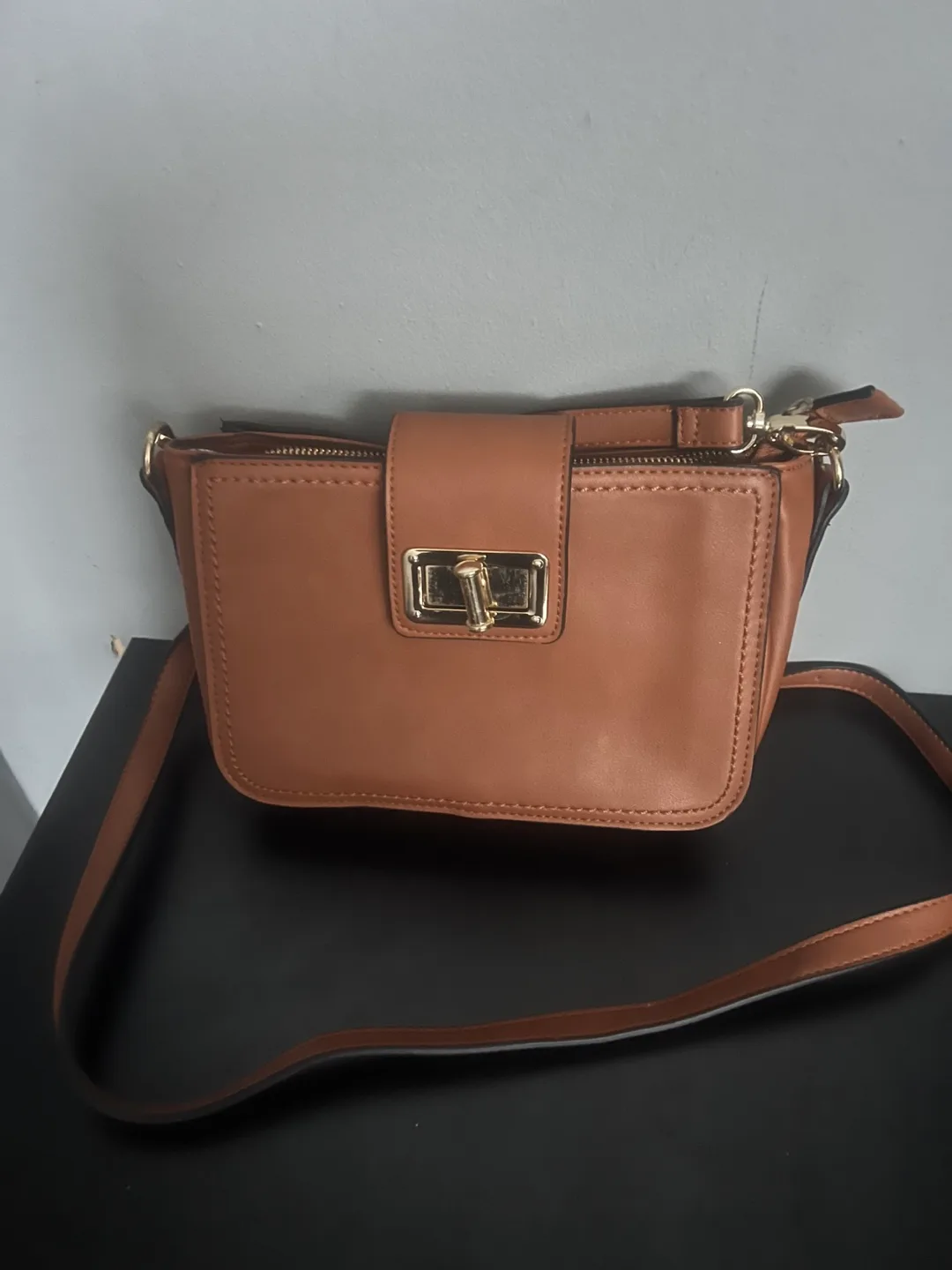 Brown Crossbody Bag with Gold Clasp thumbnail