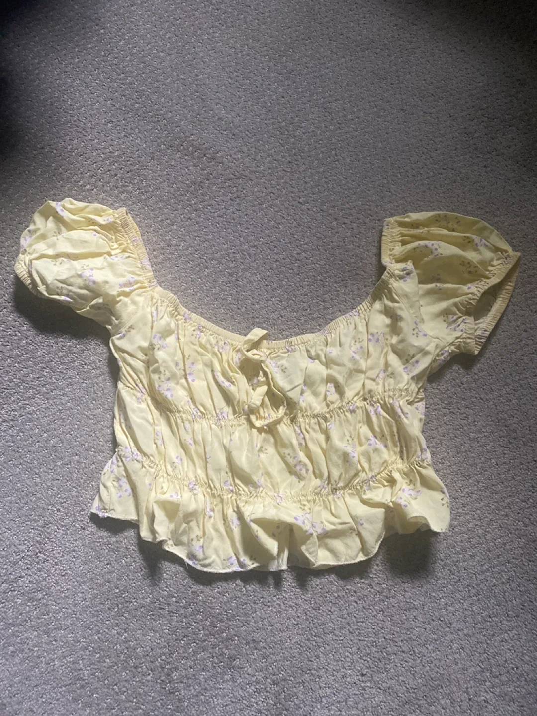 Yellow Floral Puff Sleeve Crop Top thumbnail